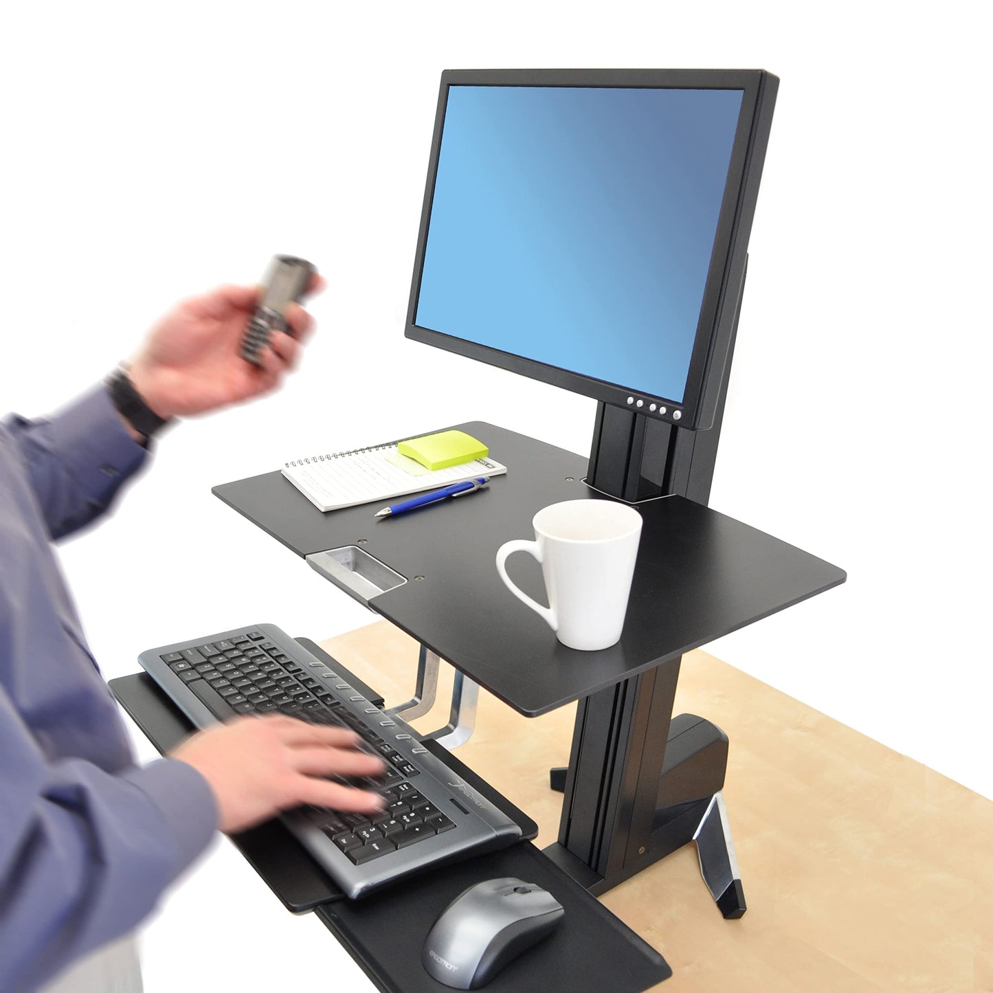 Ergotron – WorkFit-S LD Single Monitor Standing Desk Converter, Sit-Stand Workstation for Tabletops – 6 to 16 lbs, Black