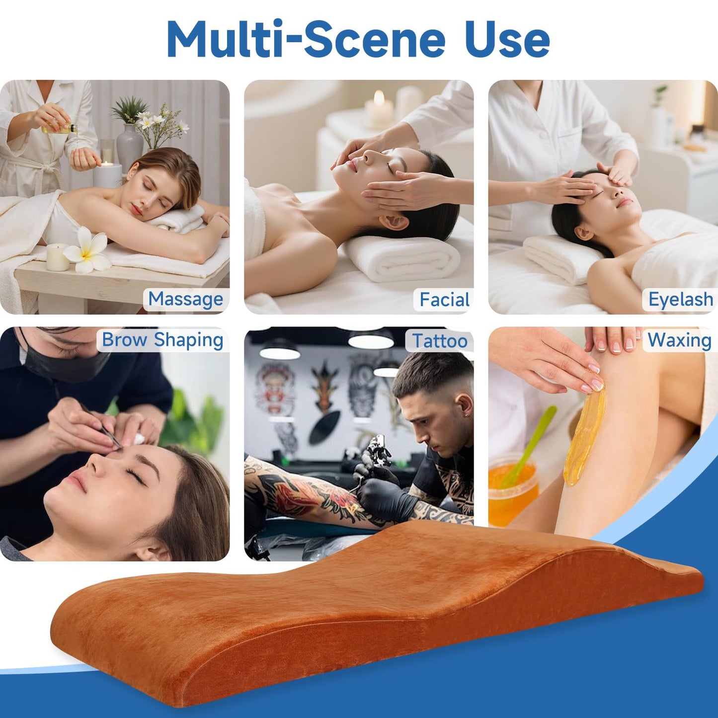 JEINPING Curved Lash Bed Topper High Density Foam Curved Massage Mattress Non-Slip Lash Bed Cushion Velvet Ergonomic Lash Table Pad with Removable Cover for Beauty Salon 23.6in/70in, Dark Orange