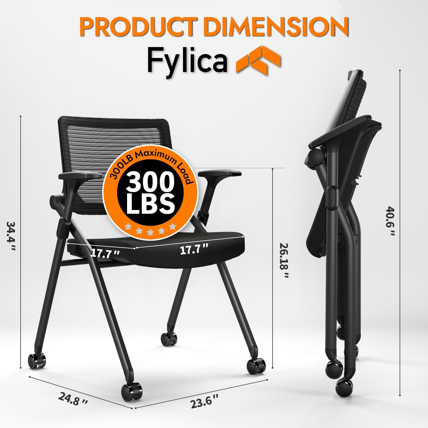 FYLICA Foldable Office Chair with PU Wheels and Smooth Armrest-Ergonomic Mesh Bouncing Back, Stackable Conference Room Chair, Office Guest & Reception & Meeting Chair (Black)