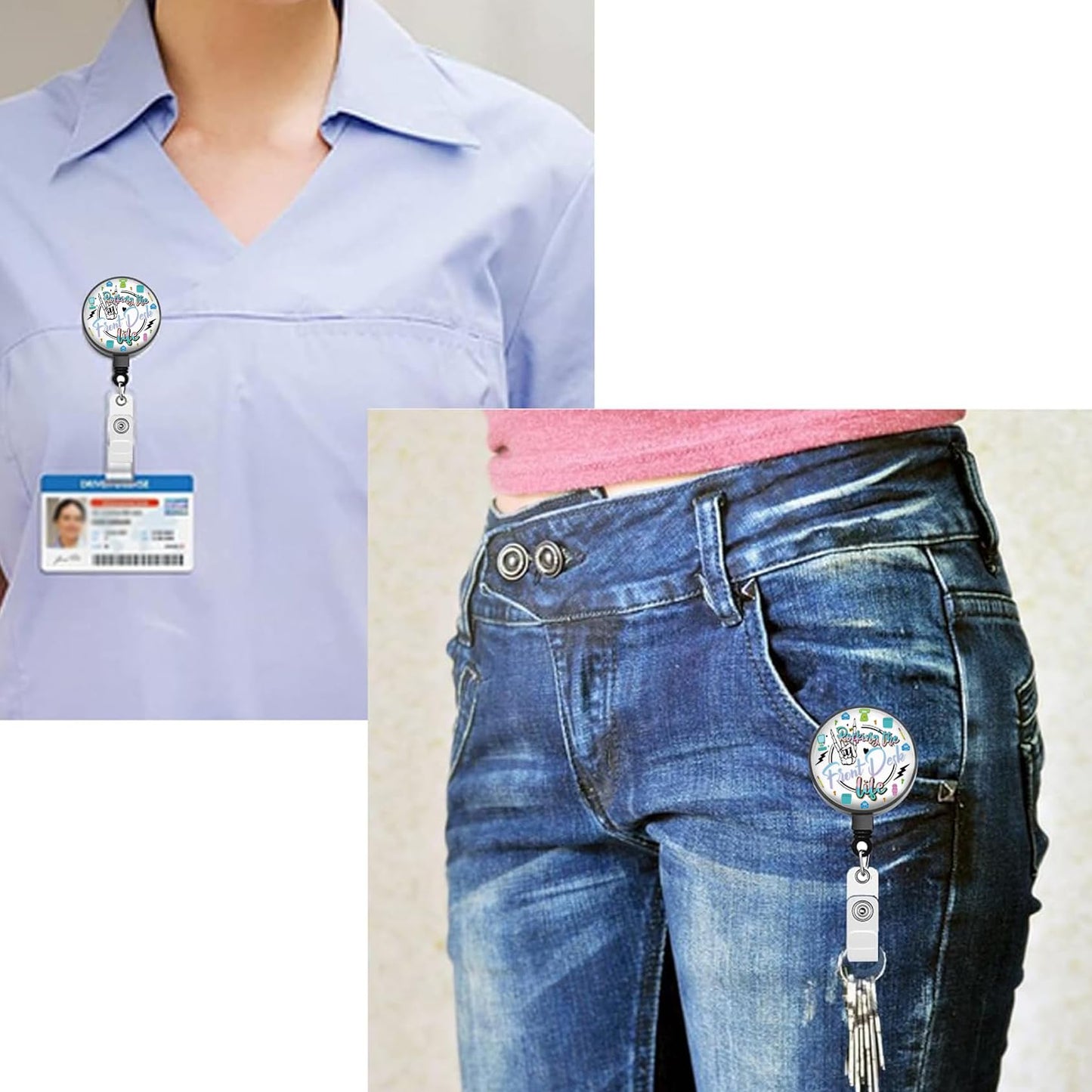 BEKECH Front Desk Badge Reel Rocking The Front Desk Life Office Receptionist Gift Funny Badge Holder Chaos Coordinator Gifts (Office Receptionist)