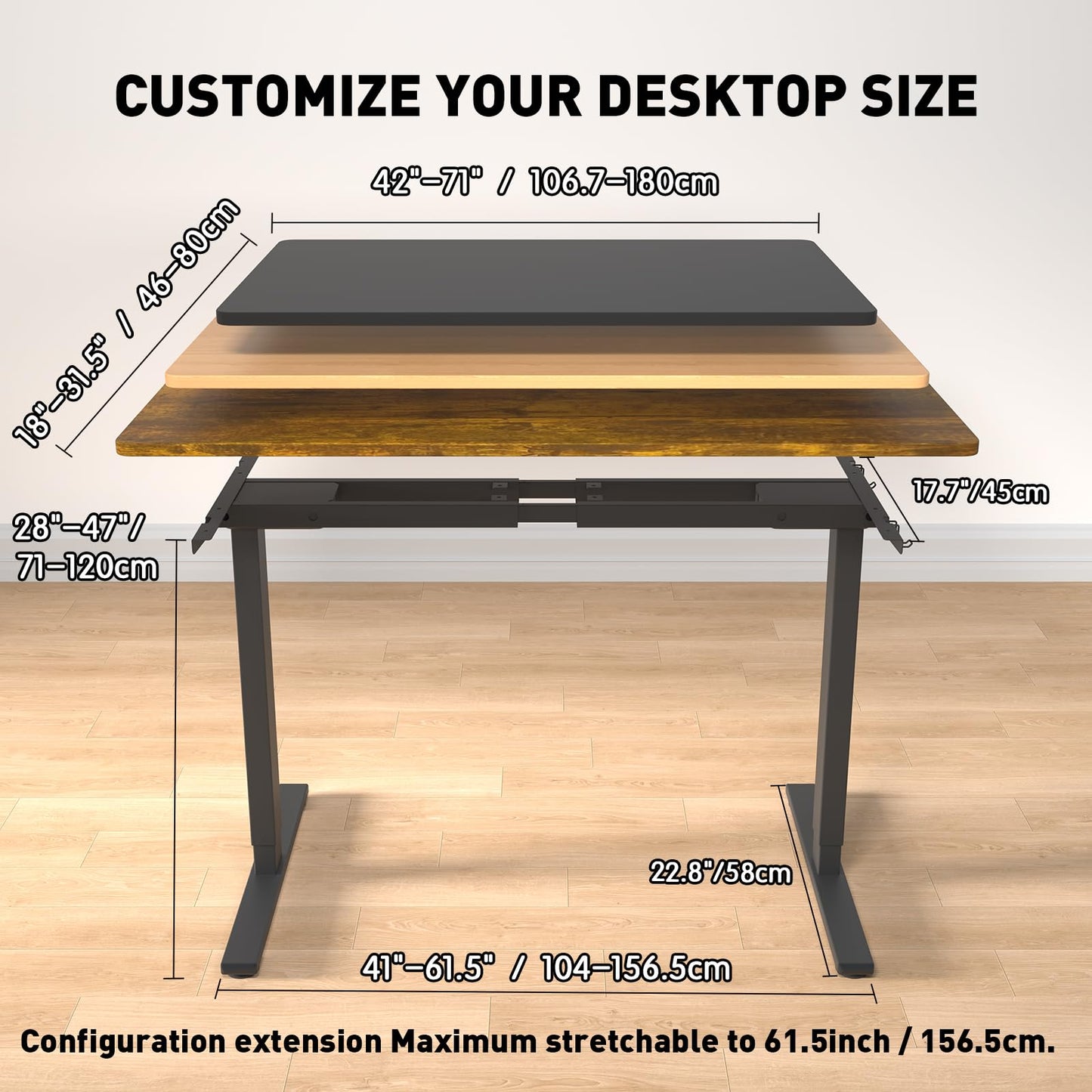 PrecieuxFoyer Dual Motor Standing Desk Frame, Electric Adjustable Legs with 265 lbs Weight Capacity, for Max 42″ x 71″ Desktop, with Cable Management Tray, 2pcs Headphone Hook, for Home Office