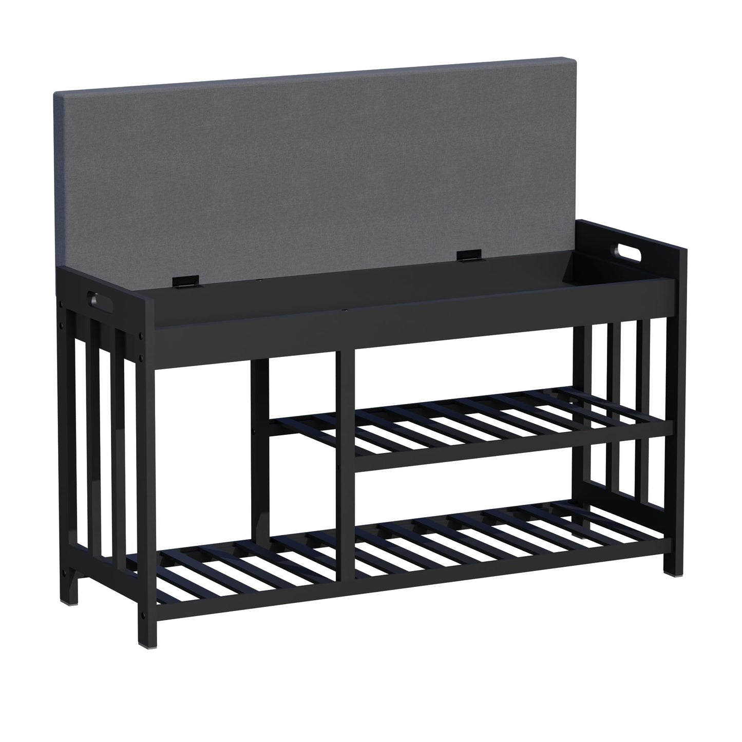 bambooflow Shoe Rack Bench with Cushion,2 Tiers Shoe Bench with Flip-Top Storage,Wood Shoe Rack for Entryway, Hallway, Bedroom, Front Door Entrance (Black)
