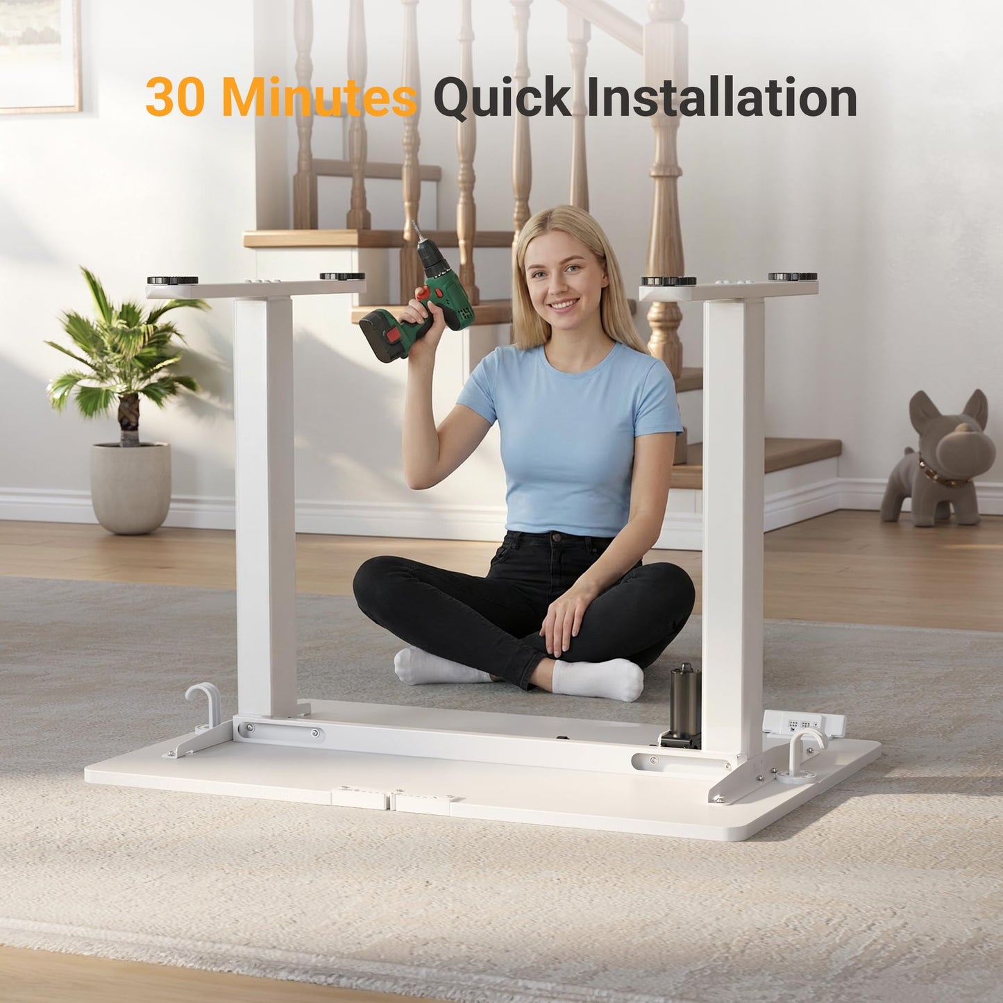 YDN Electric Standing Desk, 40 x 24 Inches Adjustable Height Stand up Desk with Cable Management, Home Office Desks with Splice Board & Frame, Warm White