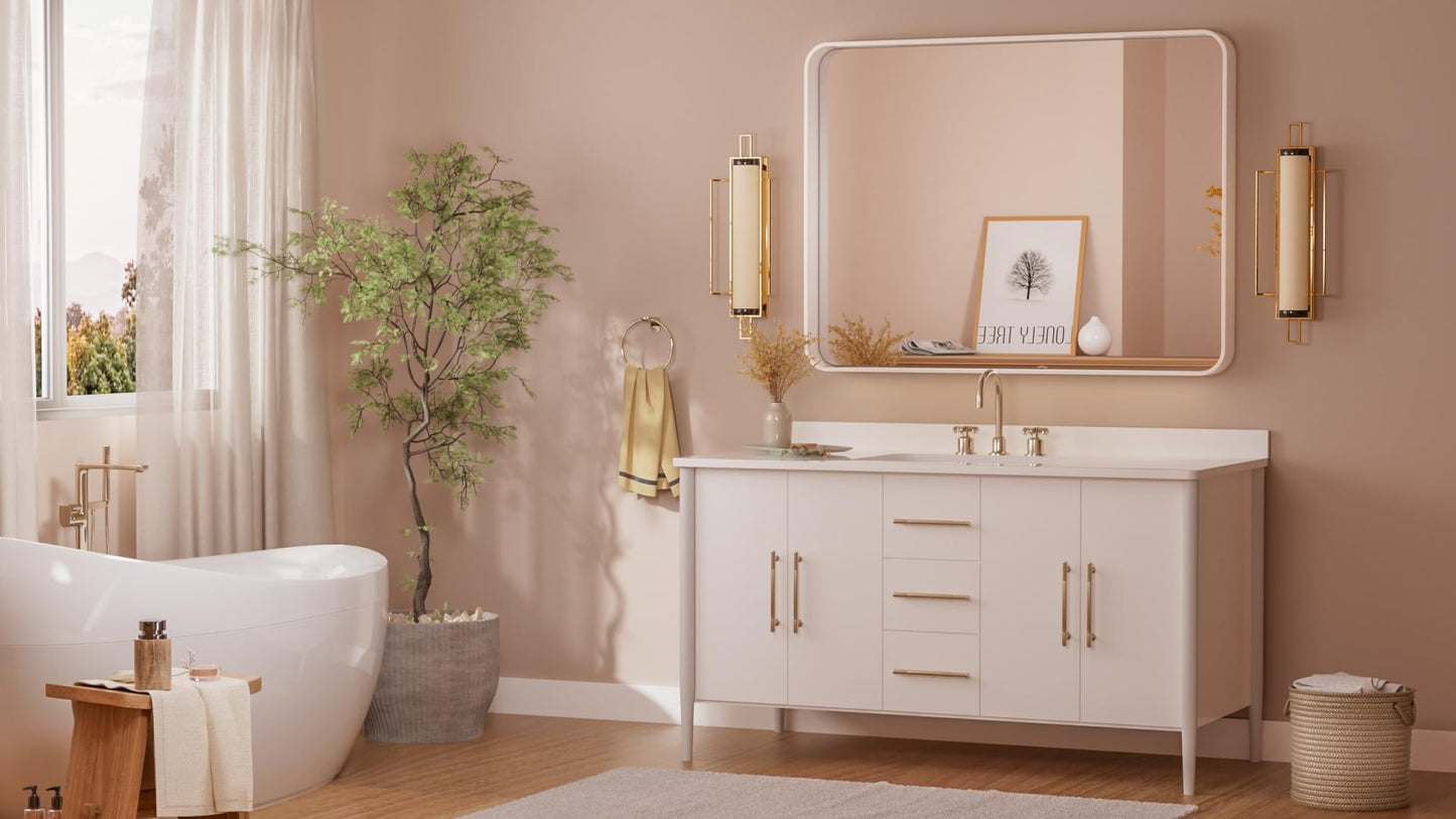 TETOTE 40 x 30 White Frame Mirror for Bathroom Metal Frame Wall Mounted Rectangle Mirror for Vanity with Sandy Textured Surface(Horizontal/Vertical)