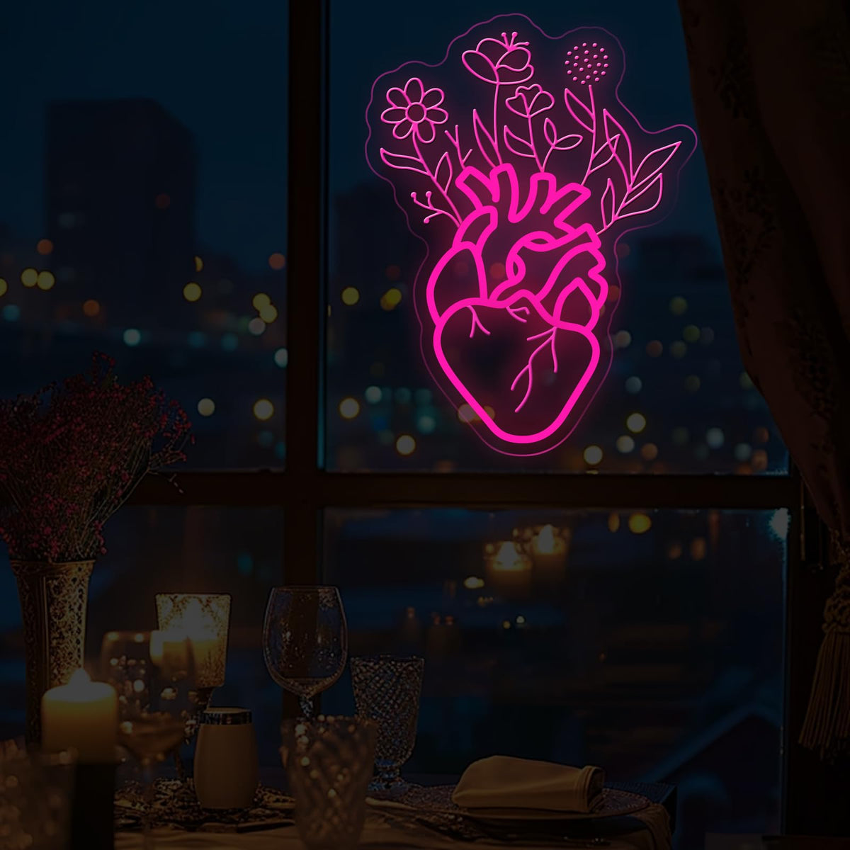 Blooming Human Heart Neon Sign for Wall Room Lights, Heart Flower Custom Led Sign, Wedding Wall Decor, Valentine's Day Wall Decor, Couple Room Light, Bar Home Lamp Party Dorm Living Room