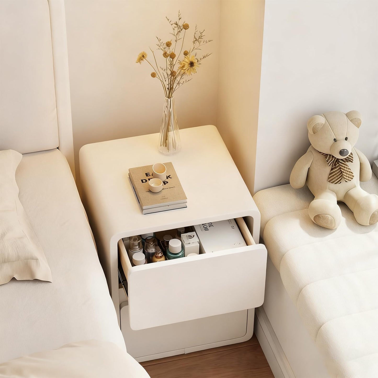 AQIMUELE Bedside Table, Night Stand with Drawers,Small Night Stand with Leather Surface for Bedroom