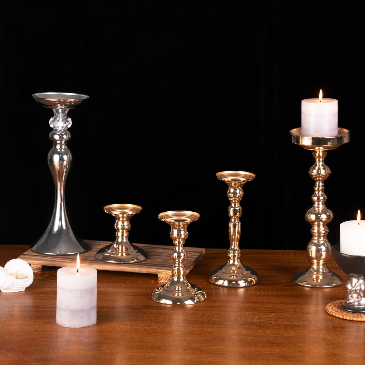 Pillar Candle Holder,Metal Candlestick Holders,Silver Tall Candlesticks for Wedding Theme Party Table Centerpiece Decor Dining Room Birthday Holiday (Candlestick 6186- Small)