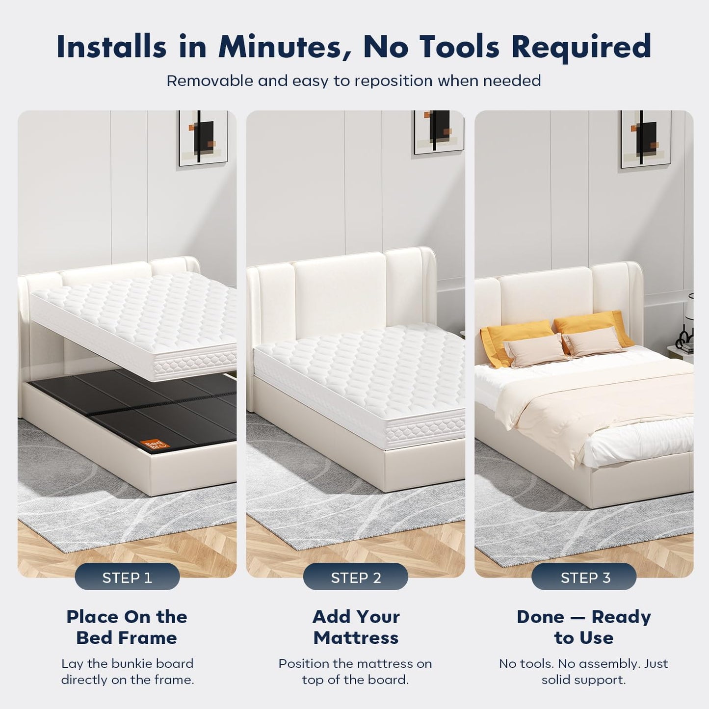 BedBro King Bunkie Board 10mm (76" x 80") – Black Under Mattress Support, Anti-Sag & Noise-Free, Breathable Low Profile Bed Board for Metal Frame, Platform & Slatted Beds