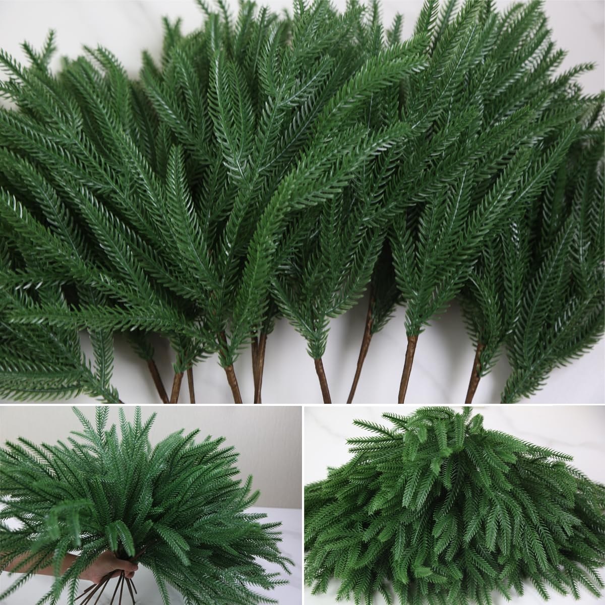 18" Real Touch Norfolk Pine Stems for Christmas Decoration, Artificial Pine Branches Greenery Stems for Vase, Christmas Picks for Xmas Tree,Wreath,Table,Planter,DIY Home Decor (6 Pcs Pine Branches)