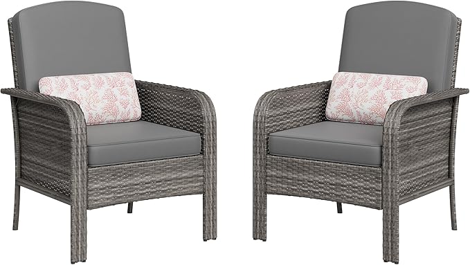 GarveeHome 2-Piece Outdoor Patio Furniture Set, All-Weather Rattan Chairs
