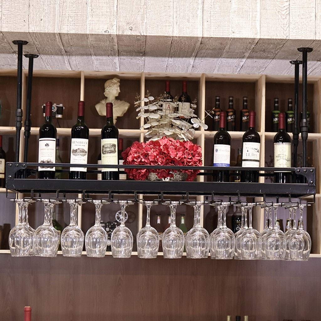 Upside Down Wine Rack Wrought Iron Wine Glass Display Stand Home Bar Office Decor 3 Retro Copper 100cmX35cm