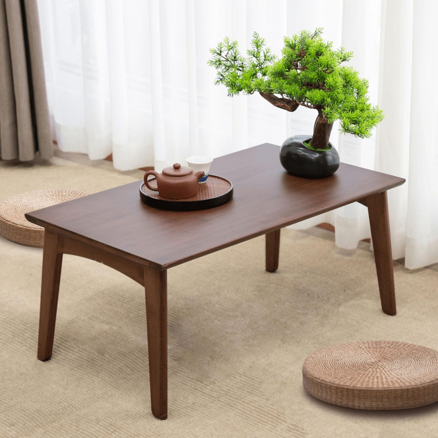 Kuabner Bamboo Folding Coffee Table, Japanese Low Desk, No Assembly Portable Furniture, for Dining Working Studying Relaxing, Walnut, 26 x 16 x 12 Inches