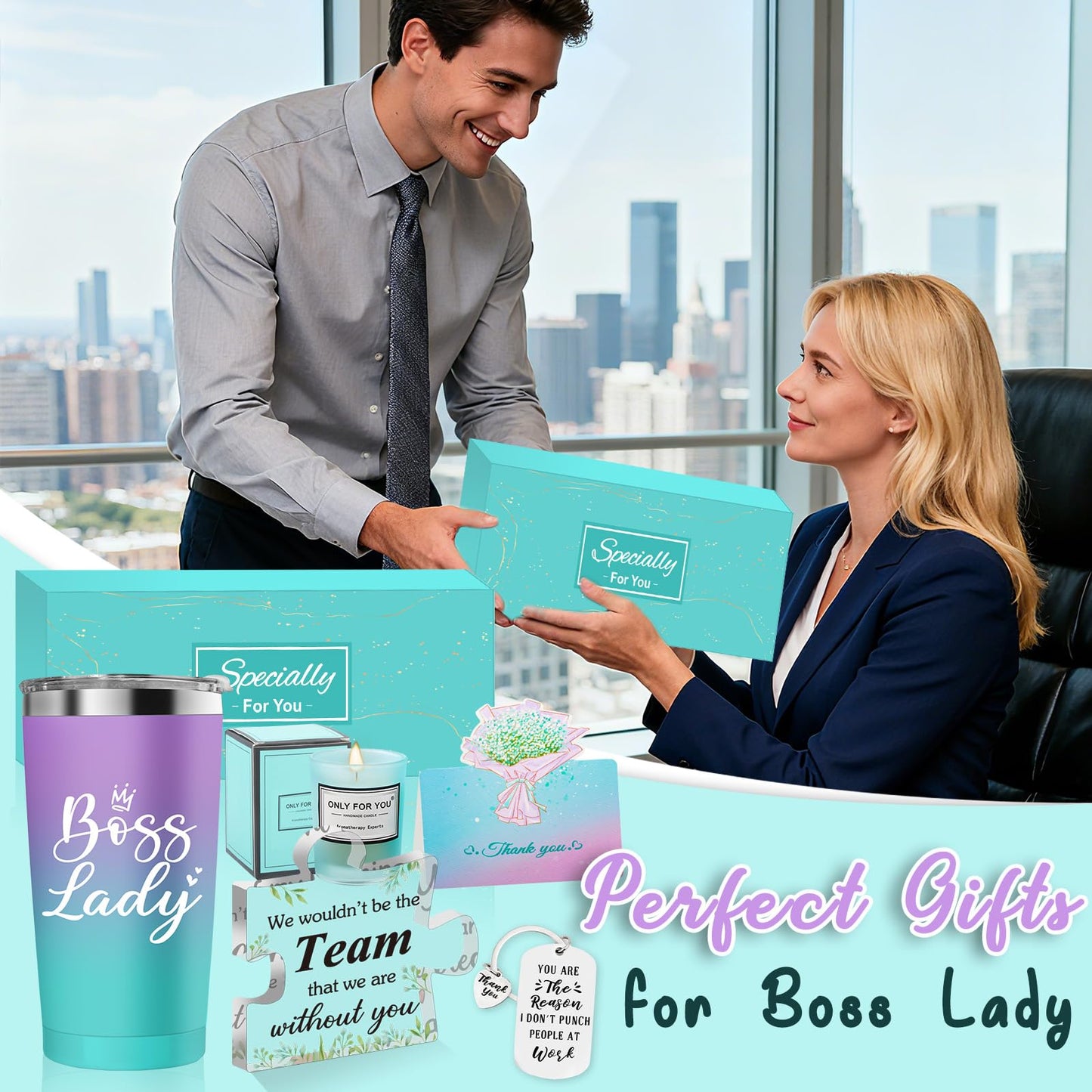 Boss Lady Gifts for Women, Birthday Gifts for Boss Women Office Boss Appreciation Gift for Her Best Boss Lady Tumbler, Acrylic Plaque, Retirement Thank You Gift Basket for Female Manager Leader