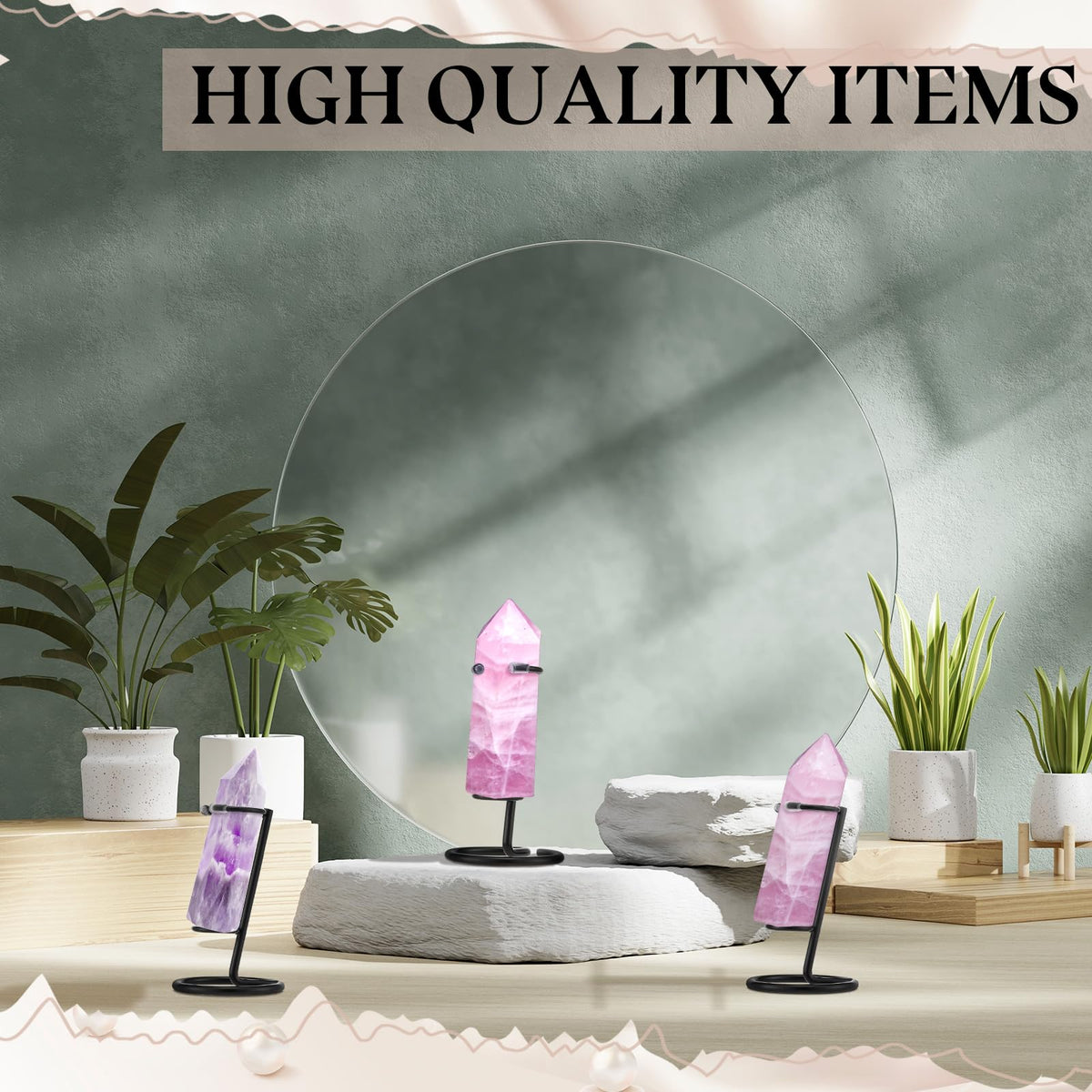 Yaocom 8 Pcs Crystal Wand Stand 2.4" L x 2.4" W x 3.74" H in Small Display Stand Metal Rock Wand Holder Iron Arms Display Holder for Small Gemstones Crystal Mineral Agate(Black)