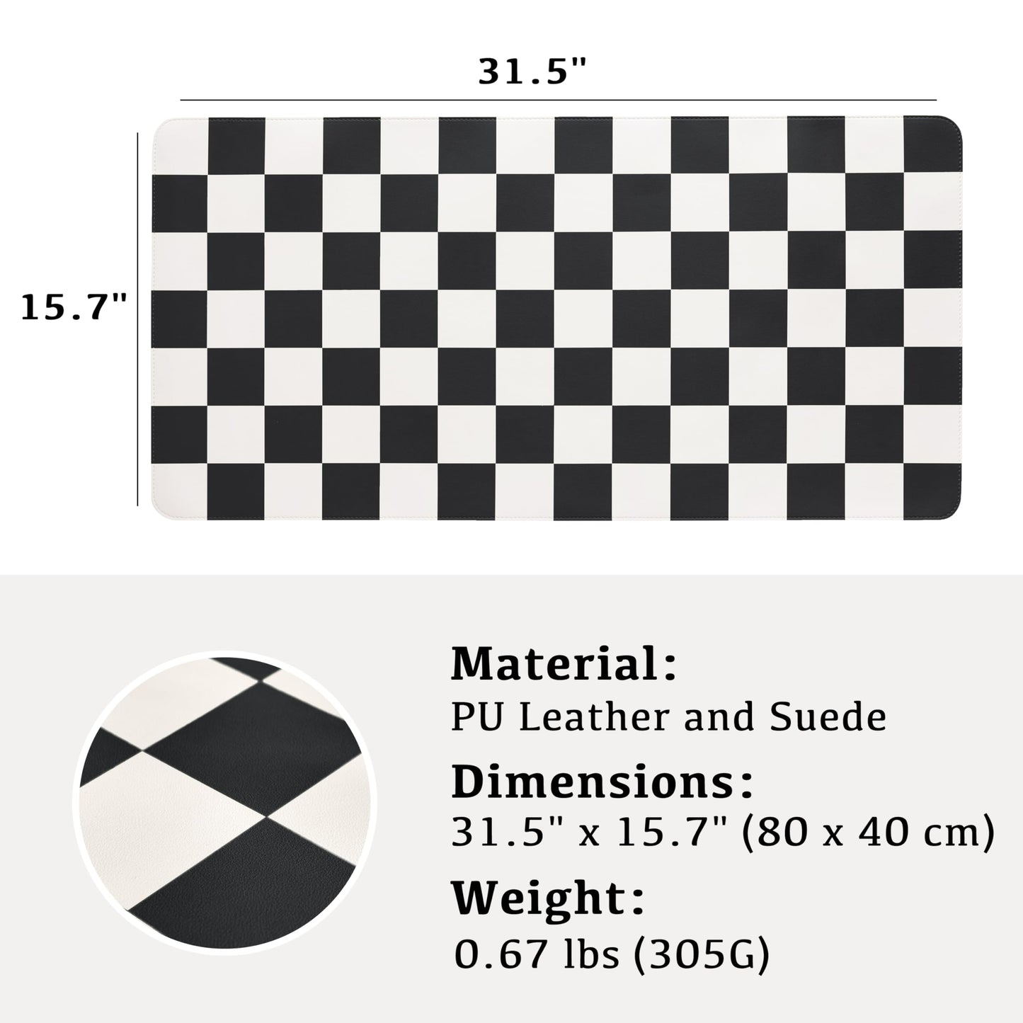 Ohocut Checkered Desk Mat, 31.5" x 15.7" Large Cute Black White Aesthetic Retro Accessoires, PU Leather Computer Laptop Desk Mat Mouse Keyboard Pad, Desk Writing Makeup Mat for Vanity/Work/Home Decor