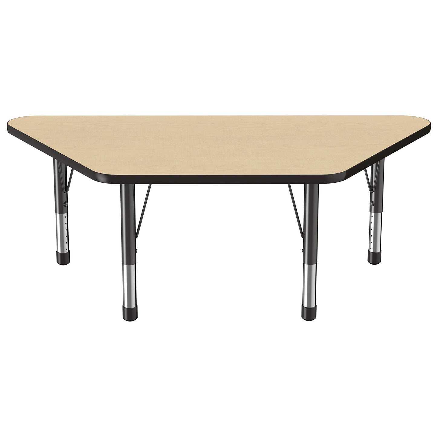 FDP Trapezoid Activity School and Classroom Kids Table (30 x 60 inch), Chunky Toddler Legs for Collaborative Seating Environments, Adjustable Height 15-24 inches - Maple Top and Black Edge