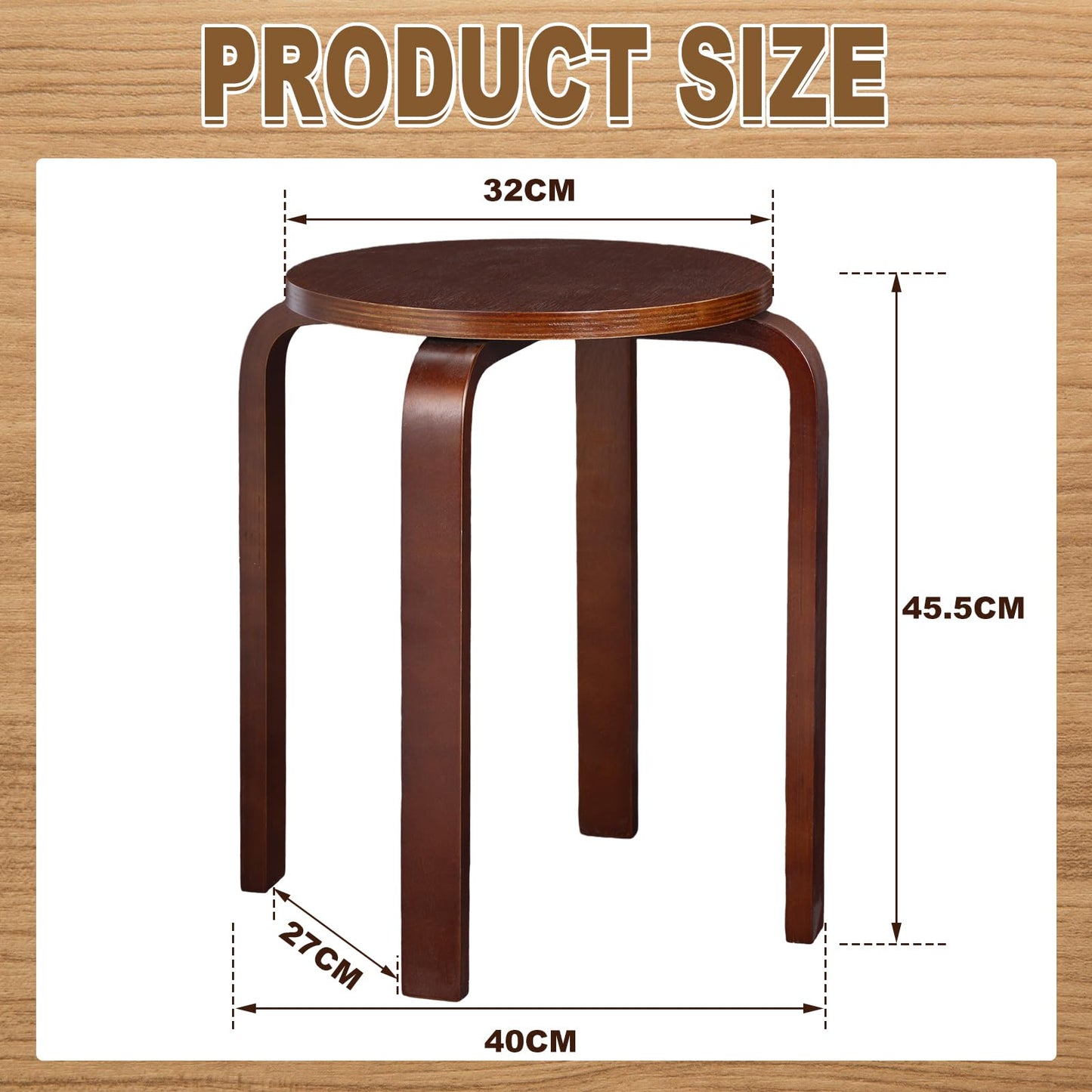 FairySandy Stackable Bentwood Stools, 18 Inch Height Black Wooden Backless Counter Chairs with Round Top, Portable Stool for Kitchen Dining Classroom Home Living Room Furniture(Dark Coffee,4 Pieces)