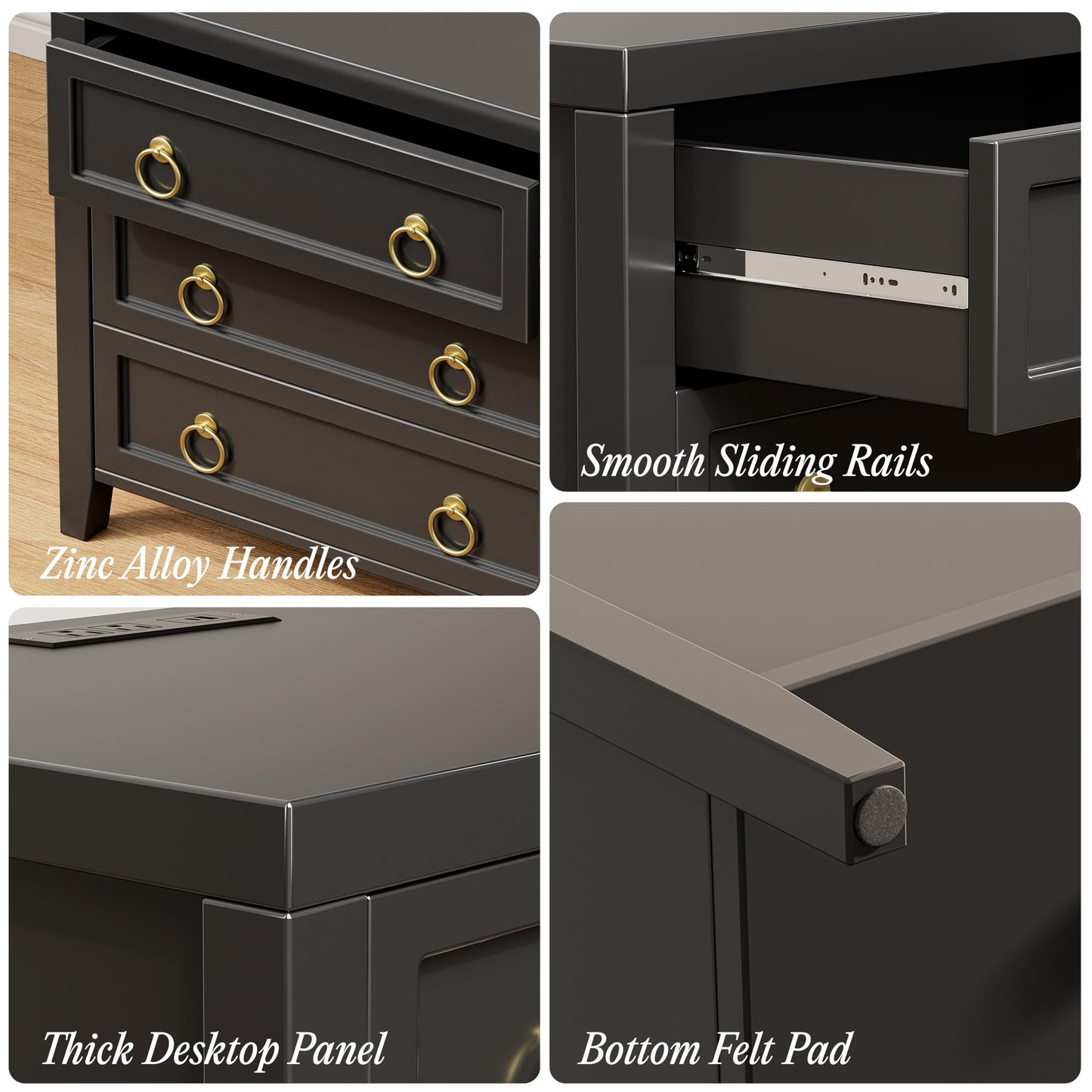 Huuger 23.6 Inch Night Stand with Charger Station and USB-C Port, 3 Drawer Nightstand, Larger Wider Bedside Table, Modern Side End Table, for Bedroom, Black Nightstand