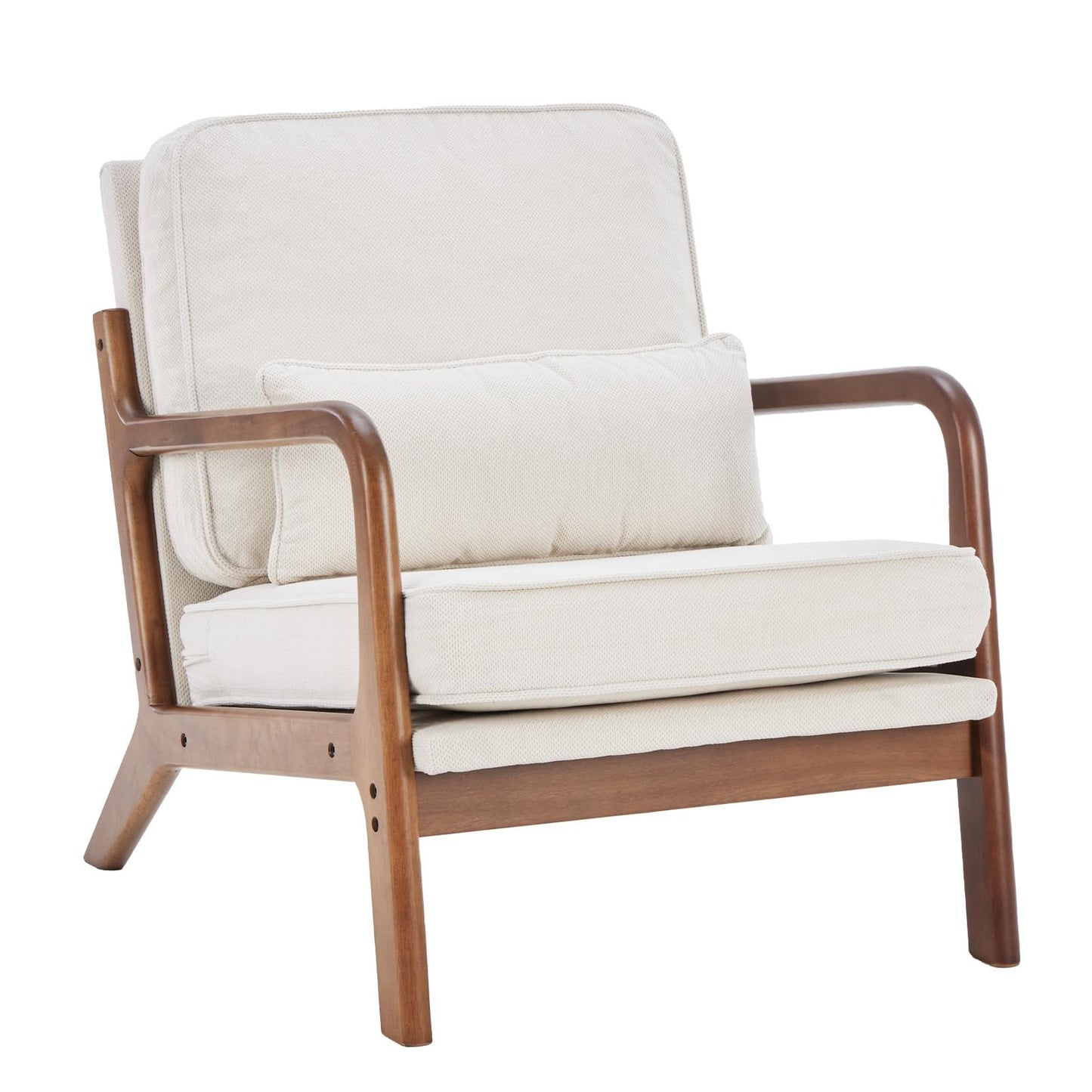 DUMOS Accent Chairs Set of 2,Mid Century Modern Chair with Arms and Waist Cushion, Reading Chairs for Adults, Lounge Chair for Living Room and Bedroom, Solid Wooden Frame, Cream