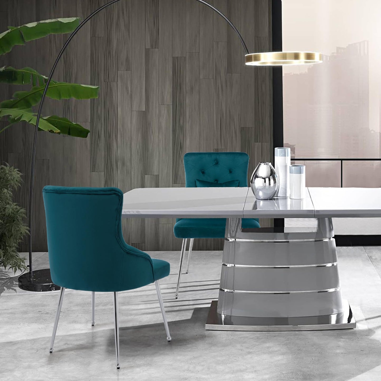 UDAX Velvet Vanity Makeup Dining Chairs, Upholstered Accent Reading Chair, Offiice Desk Vanity Stool Chairs with Tufted Back for Bedroom, Living Room, Teal