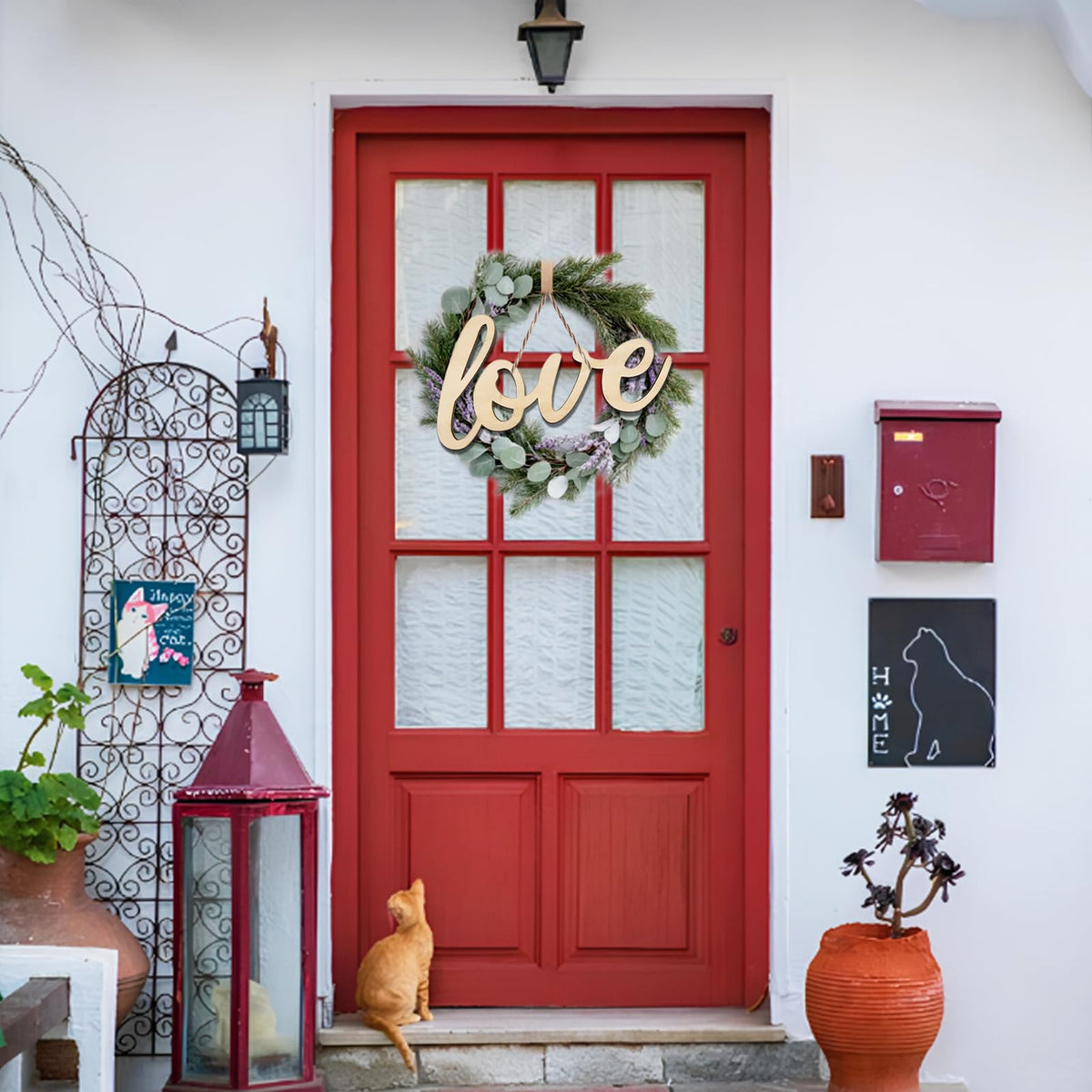 Zaruatu 5 Pcs Unfinished Wood Sign Cutout Wooden Hello Welcome Love Home Family Sign Wooden Hello Welcome Letter Block for Wreath Crafts Decorative Word Signs for Door Wall Christmas Trees (Wood)