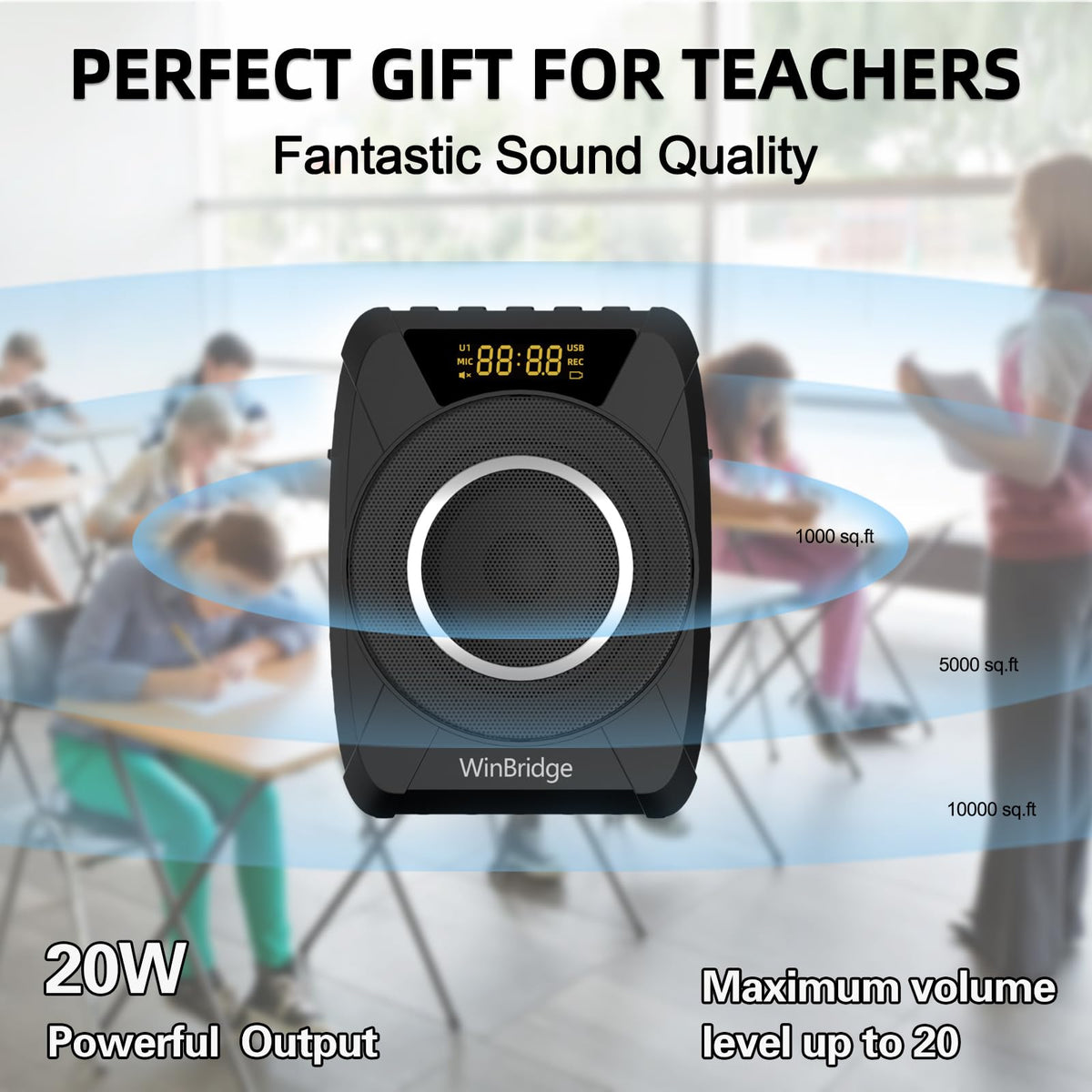 Voice Amplifier Wireless Microphone, 20W Portable PA System with Bluetooth & Headset Mic, Waterproof Portable Microphone and Speaker, Megaphone for Teachers, Classroom, Outdoor Events - M801