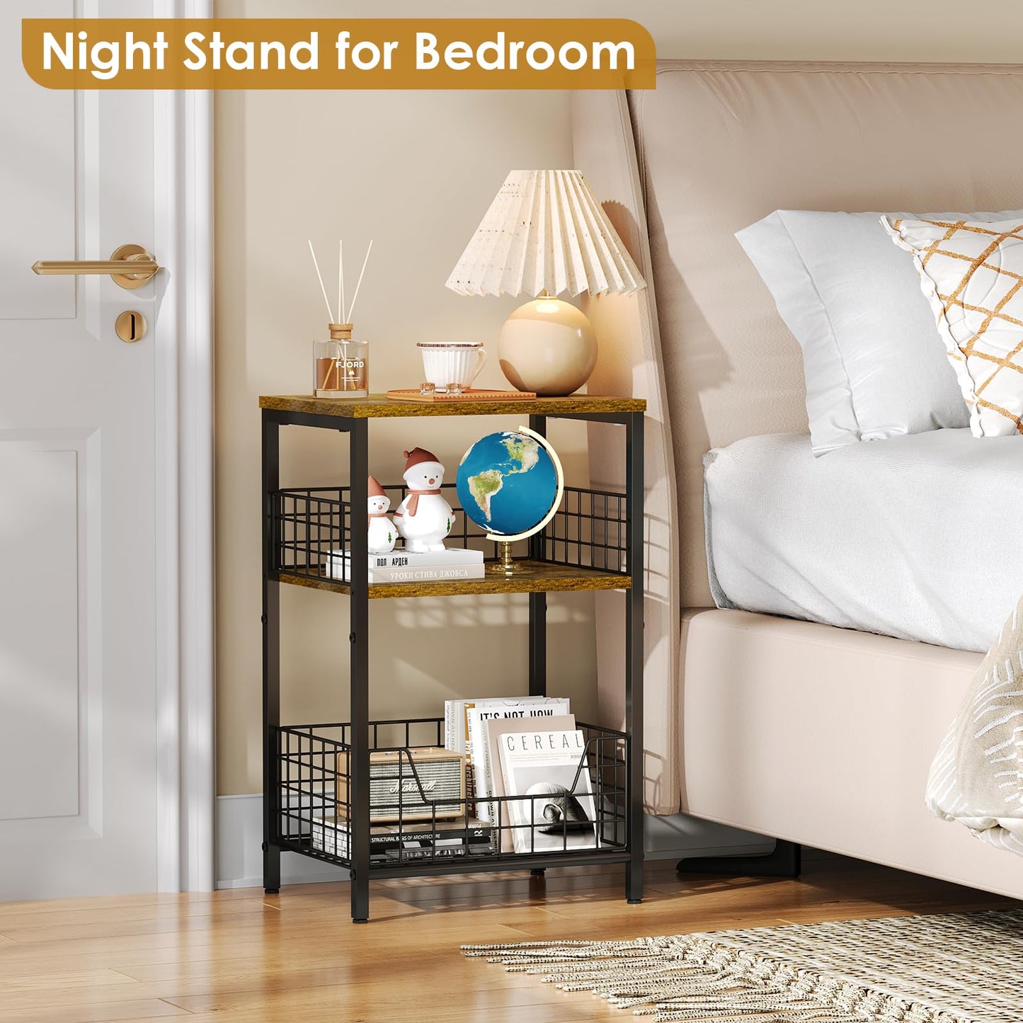 X-cosrack Side Table, Small End Table Record Player Stand with Storage, Vinyl Record Storage Night Stand for Living Room, Bedroom,Office(Patent Pending)(Rustic Brown & Black)