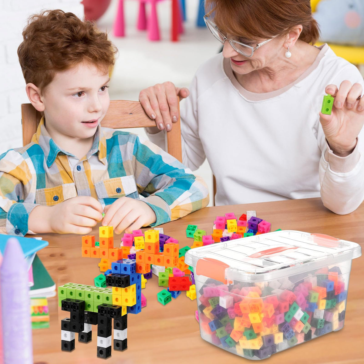 Jenaai 500 Pcs Math Learning Linking Cube with Storage Container Counting Cubes, Colorful Plastic Counting Blocks, Manipulatives Classroom Learning Supplies for Educational(Orange)
