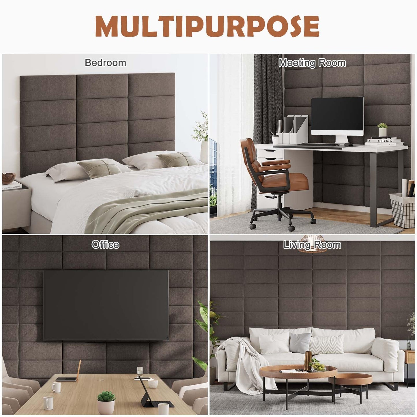 IFNOW Upholstered Wall Mounted Headboard, 3D Soundproof Wall Panels Peel and Stick for King Size, Reusable and Removable Tufted Bed Headboard in Brown (12 Panels, 10" x 24")