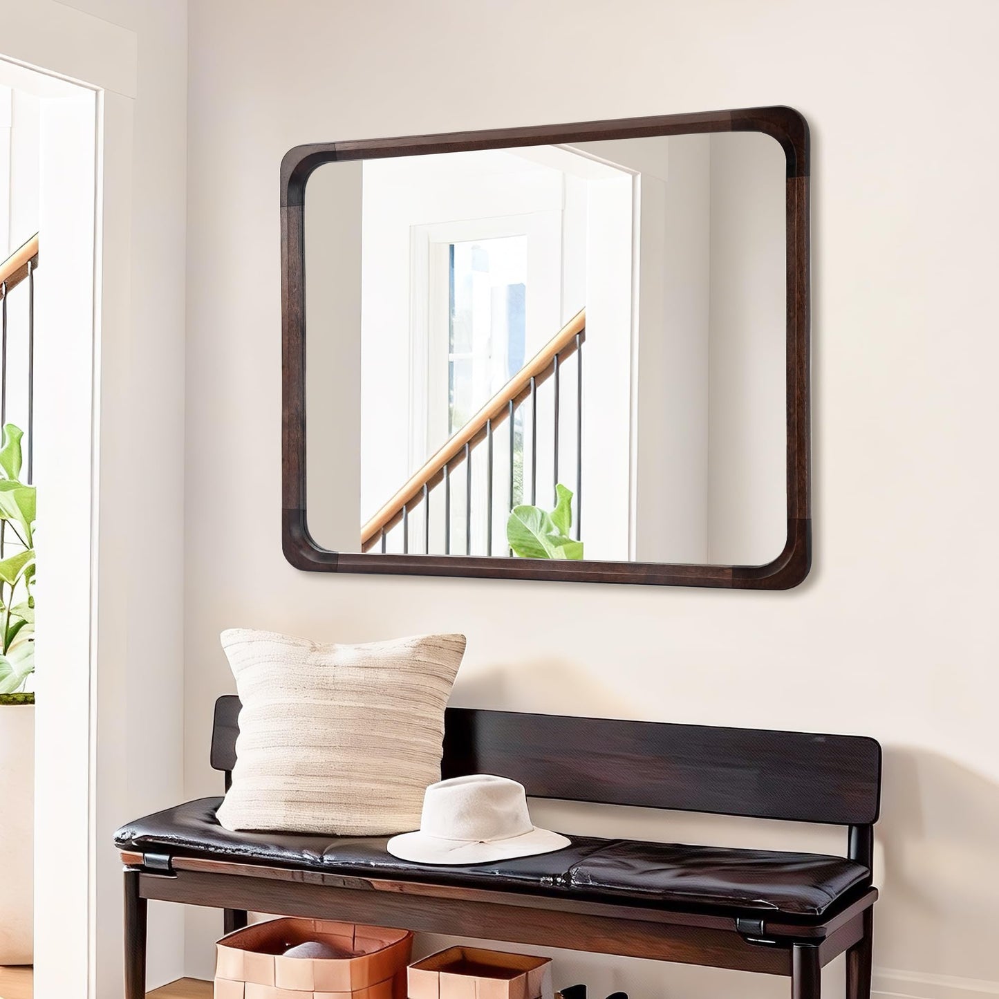 Wood Bathroom Mirror 30 x 36 Inch for Wall Decor