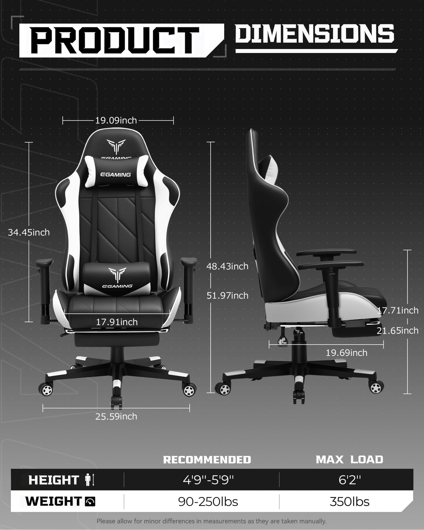 GTPLAYER Gaming Chair, Big and Tall Video Game Chair with High Back PU Leather, Home Office Ergonomic Computer Chair with Footrest, Adjustable Height, 360° Swivel Wheels for Adults and Teens