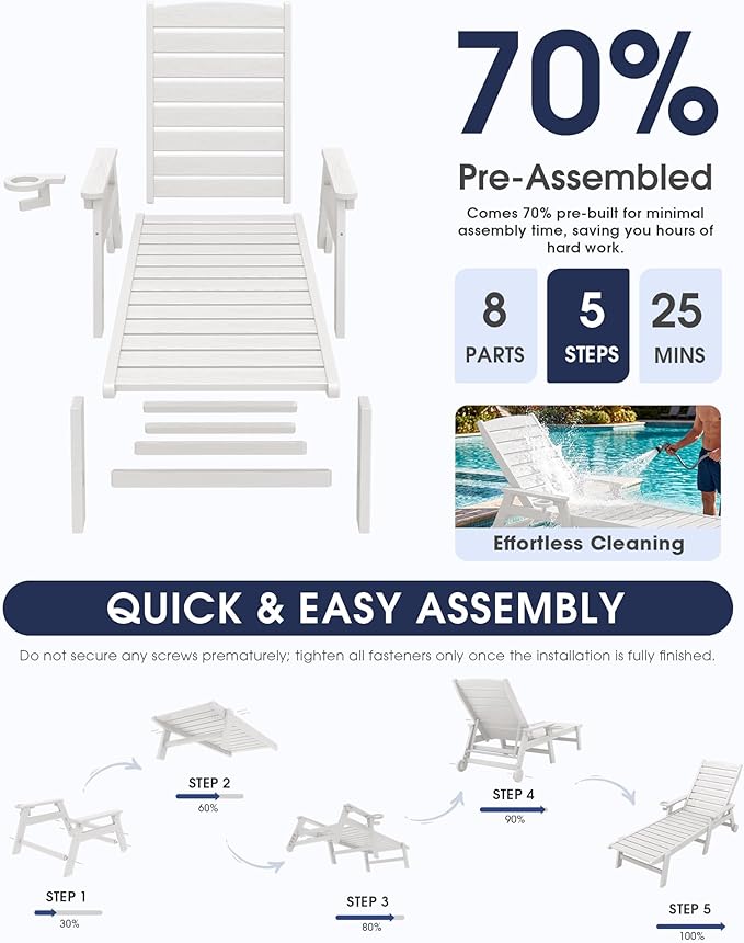 KINGYES HDPE Lounge Chair Outdoor Set of 4, Patio Chaise Lounge Recliner
