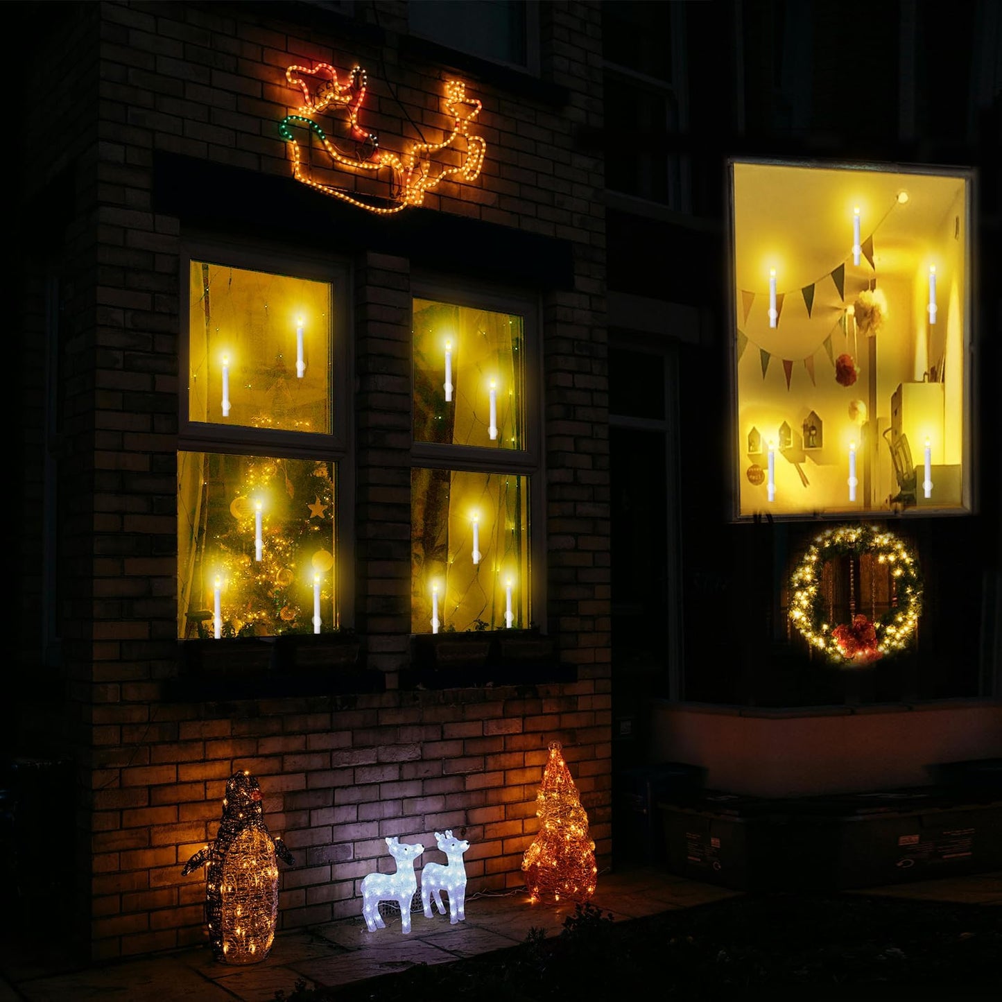 Flameless Candles 10 Pack Battery Operated Window Candles with Drip Texture,Remote Timer,10 Removable Candle Holders,10 Suction Cups,20 AAA Batteries for Home Decor Christmas Wedding (Sliver)
