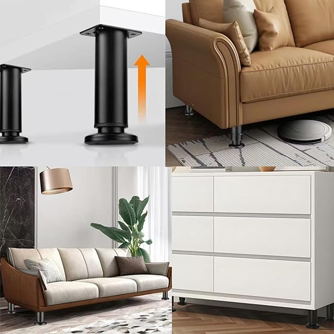 4PCS Adjustable 3.1-4.7 Inch Metal Furniture Legs Black Furniture Replacement