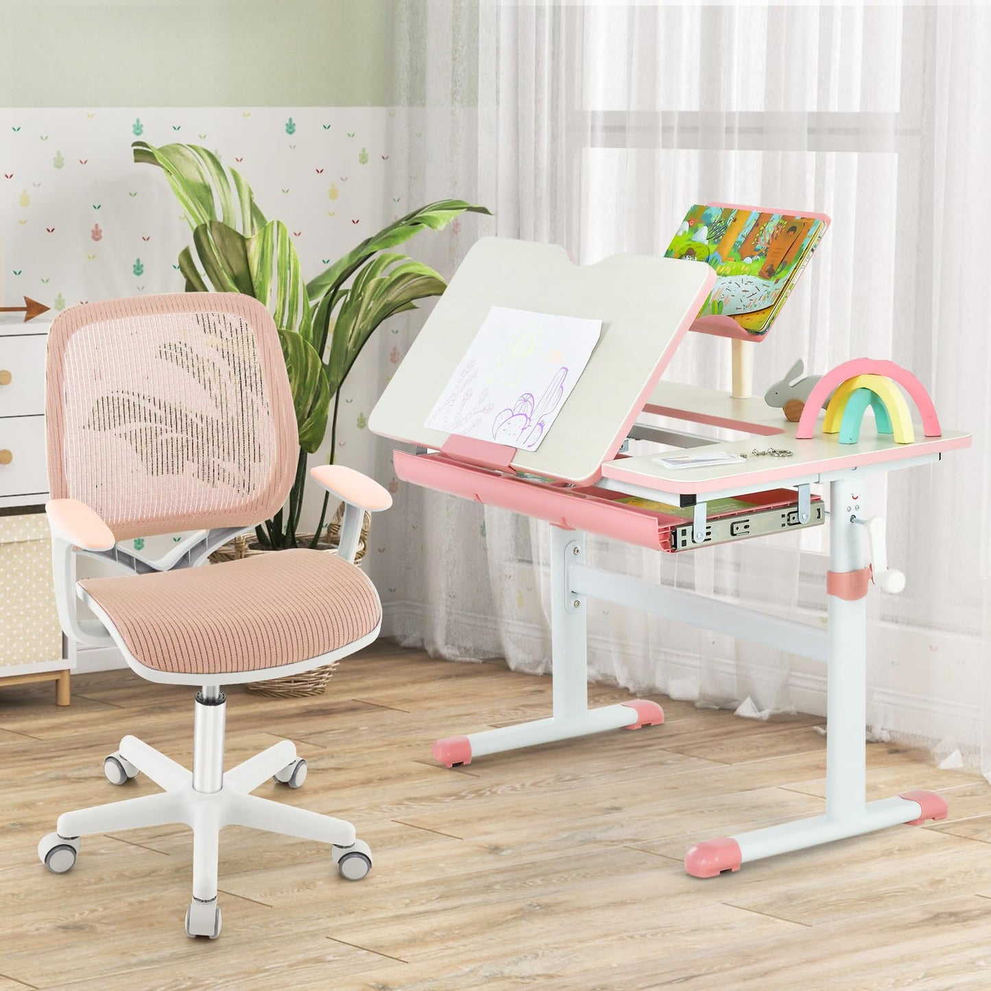 Costzon Kids Desk Chair, Height Adjustable Children Study Computer Chair with Armrests, Sit-Brake Casters, Swivel Mesh Task Chair for Boys Girls Teens Students, Kids Chair for Home, Office, School