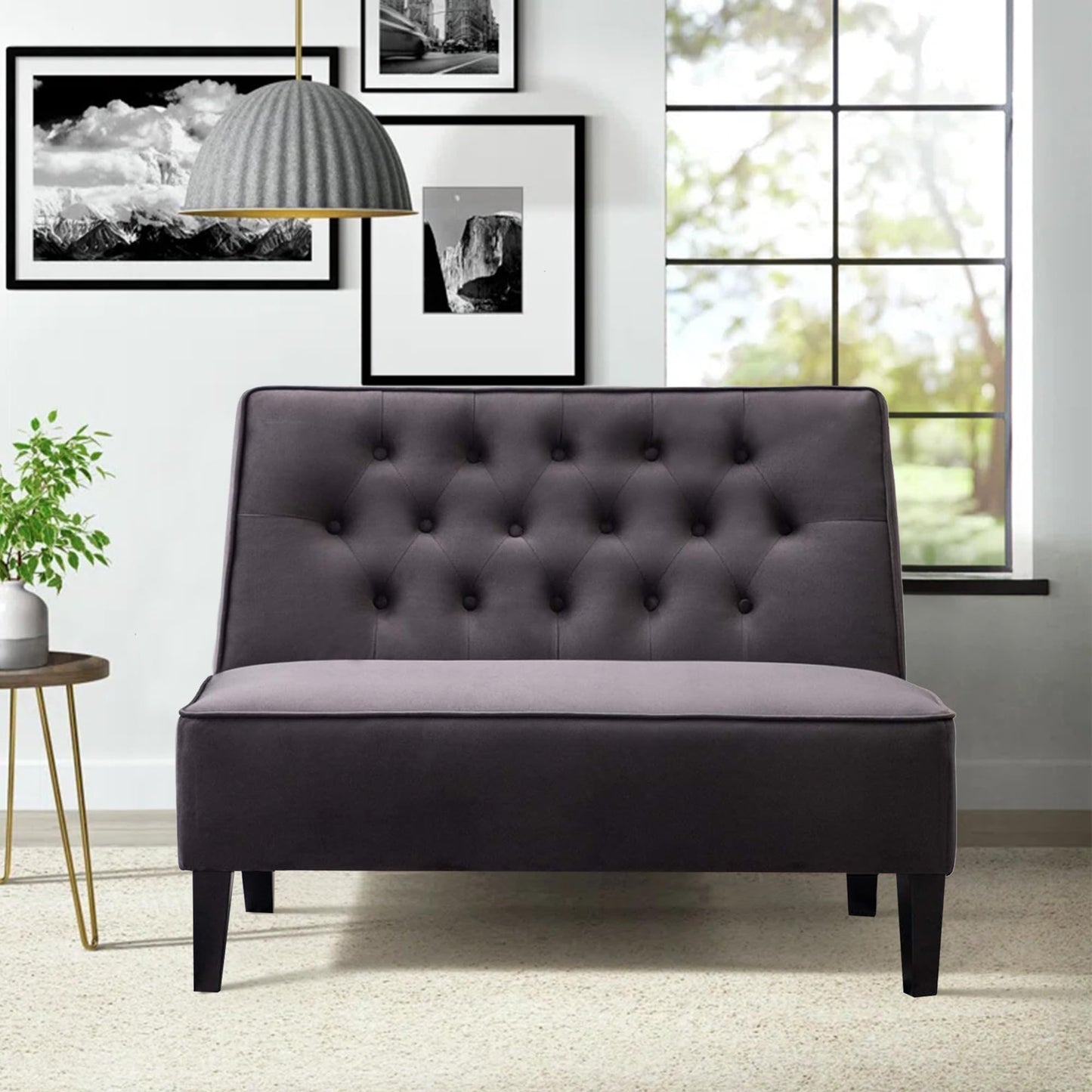Alunaune Upholstered Loveseat Couch for Living Room, Armless Bedroom Settee Small Love Seat Sofa Tufted Button Dining Room Bench - Dark Grey