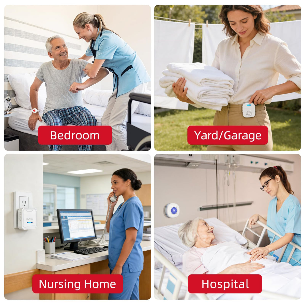 CallToU Caregiver Pager Wireless Call Button for Elderly/Senior,2026 New Version Pager with Vibration & Rechargeable,Nurse Alert System for Home Care Seniors (2 Pager and 2 Button)