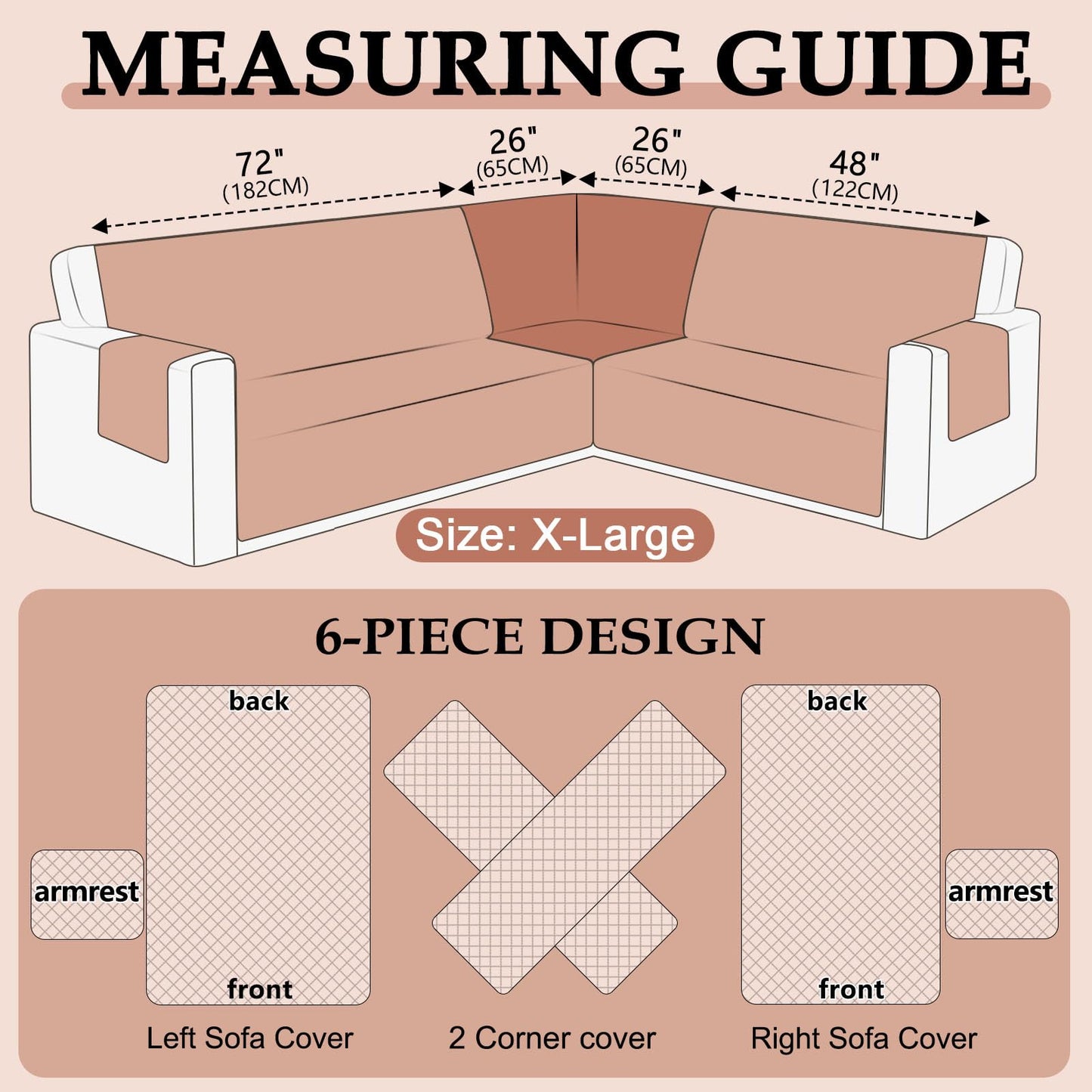 HDCAXKJ Waterproof Sectional Couch Cover L Shaped Sofa Covers Washable Corner Sectional Slipcovers Dog Pet Proof U Shape Furniture Protector with Upgraded Anti Slip Strips (X-Large, Brick Red)