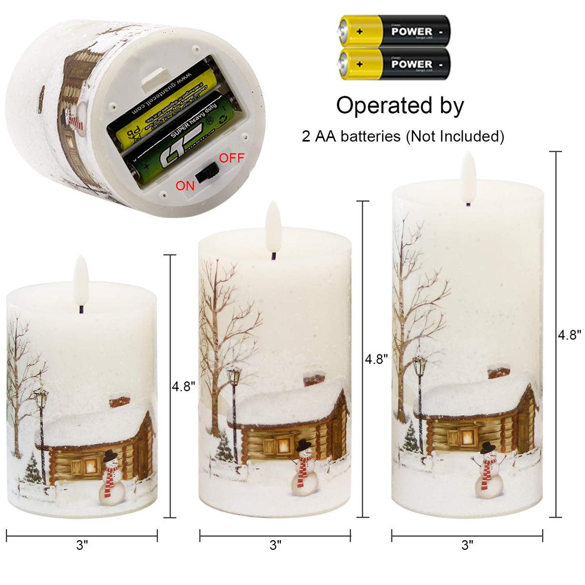 GenSwin Christmas Snowman Battery Operated Candles Flameless Flickering with Remote Timer, 3D Wick Real Wax Led Pillar Candles Warm Light, Christmas Snowman Deer Home Decor Gift(Pack of 3)