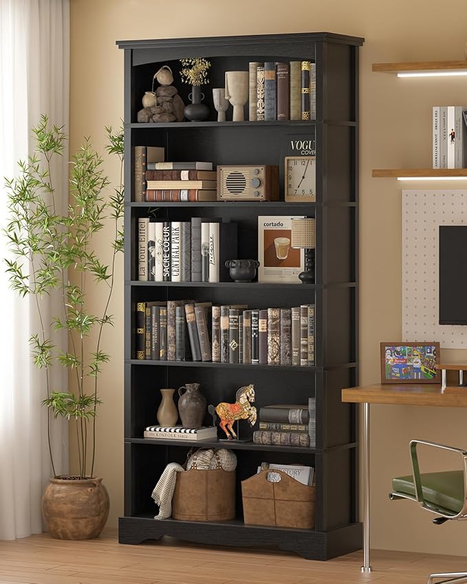 TVU 6-Tier Wooden Bookshelf, 76 Inch Tall Bookshelf