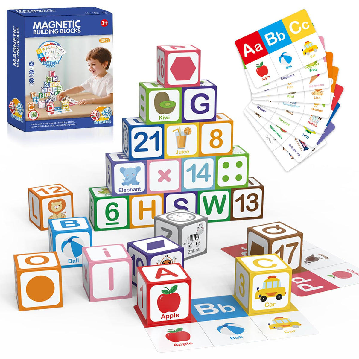26 Pcs Magnetic Alphabet Blocks for Toddlers 1-3, ABC & Number Stacking Blocks with 9 Learning Cards, Educational Montessori STEM Toys for Kids Ages 3+ ,Montessori Toys for Boys Girls Gifts