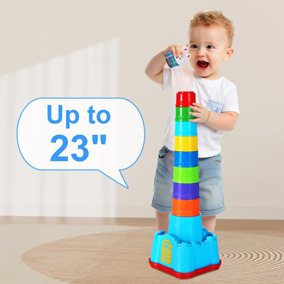 iPlay, iLearn Baby Stacking Toys, Toddler Nesting Stack Cups, Infant Stackable Block, Kids Sorting Game W/Shape Sorter for Sand Bath, Birthday Gift for 12 18 24 Month 1 2 3 Year Old Boys Girls