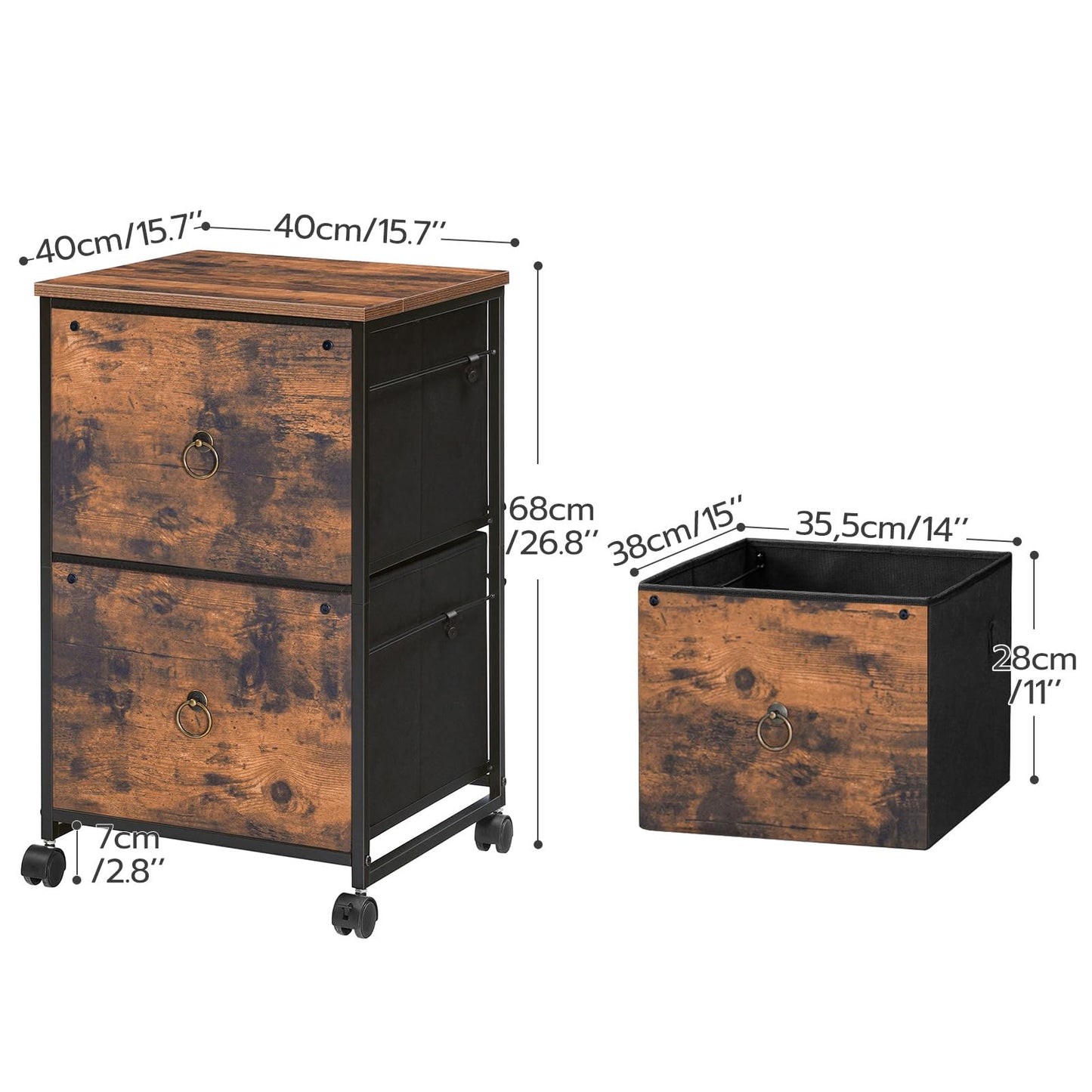 HOOBRO 2 Drawer Mobile File Cabinet, Rolling Printer Stand, Vertical Office Filing Cabinet for Home Office, A4/Letter Size, Nonwovens Drawer, Rustic Brown BF20WJ01