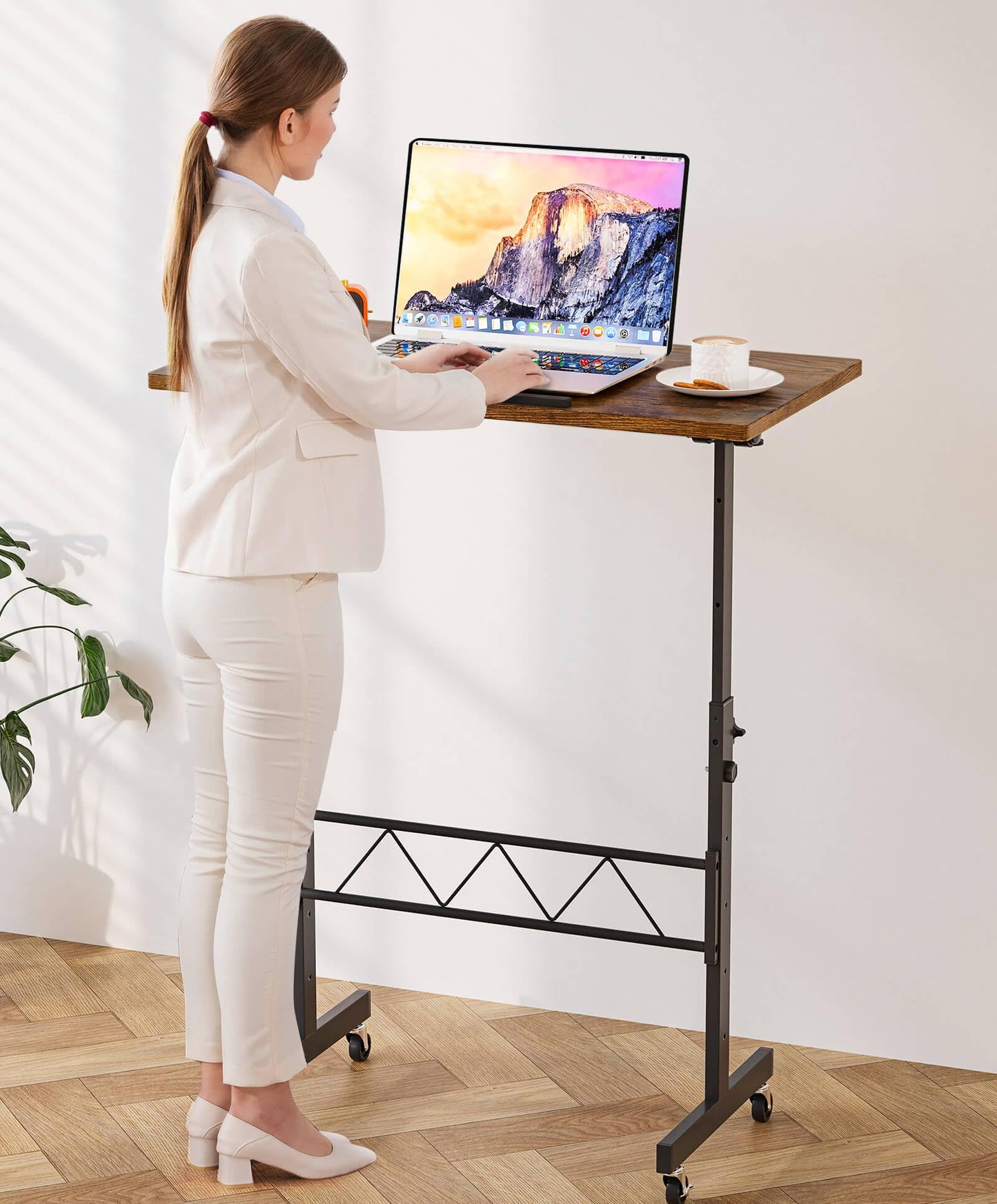COMHOMA Standing Desk Adjustable Height & Tiltable Tabletop, Portable Stand Up Desk for Laptop, Mobile Folding Desk for Home Office Work and Walking Pad Treadmill, Height 30.7"-46.4", Brown