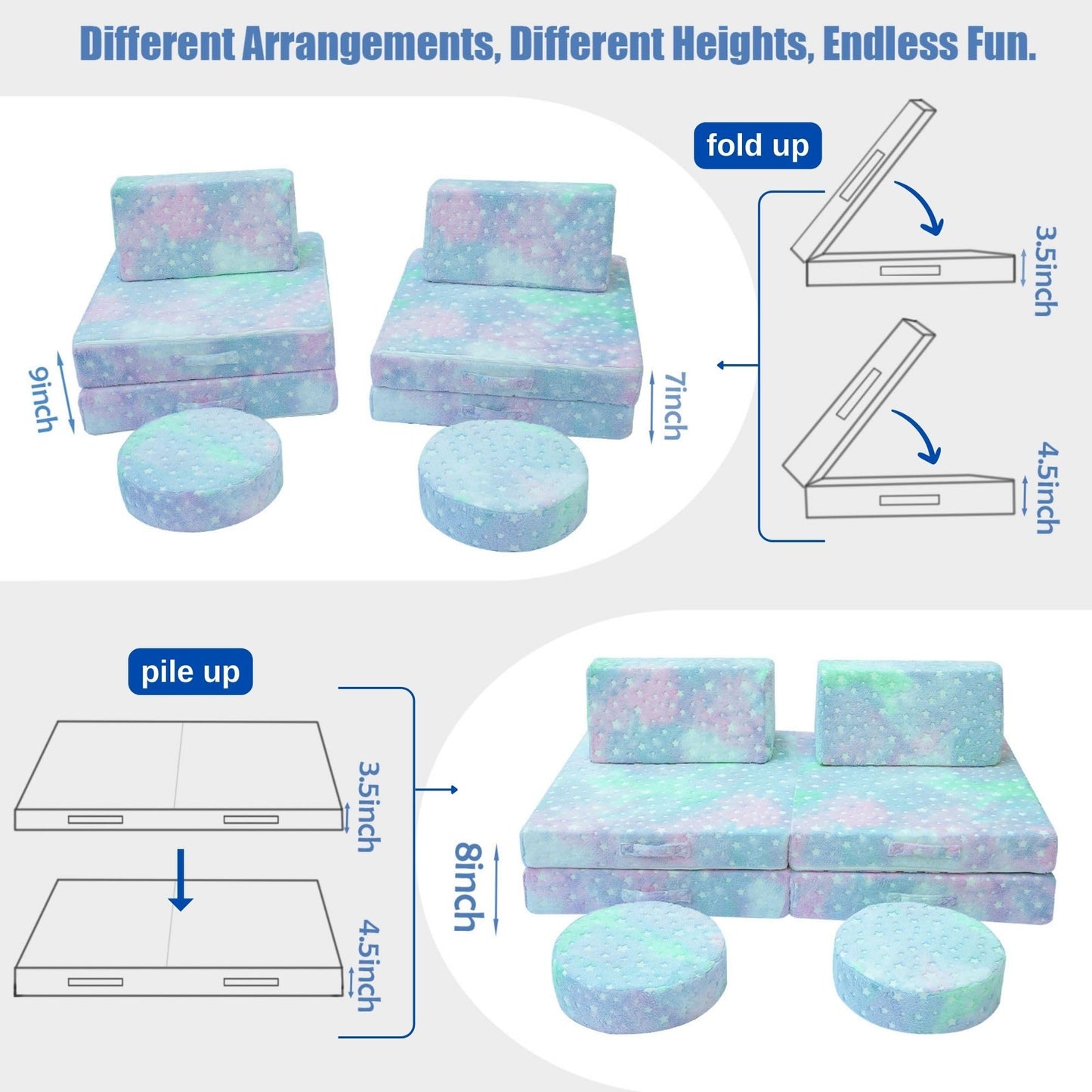 MeMoreCool Kids Couch, Colorful Star Modular Play Couch, Ages 3+