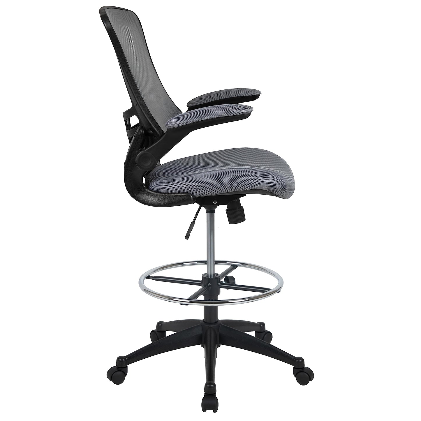 Flash Furniture Kelista Mid-Back Swivel Office Chair with Adjustable Seat Height, Ergonomic Mesh Desk Chair with Flip-Up Armrests, Dark Gray