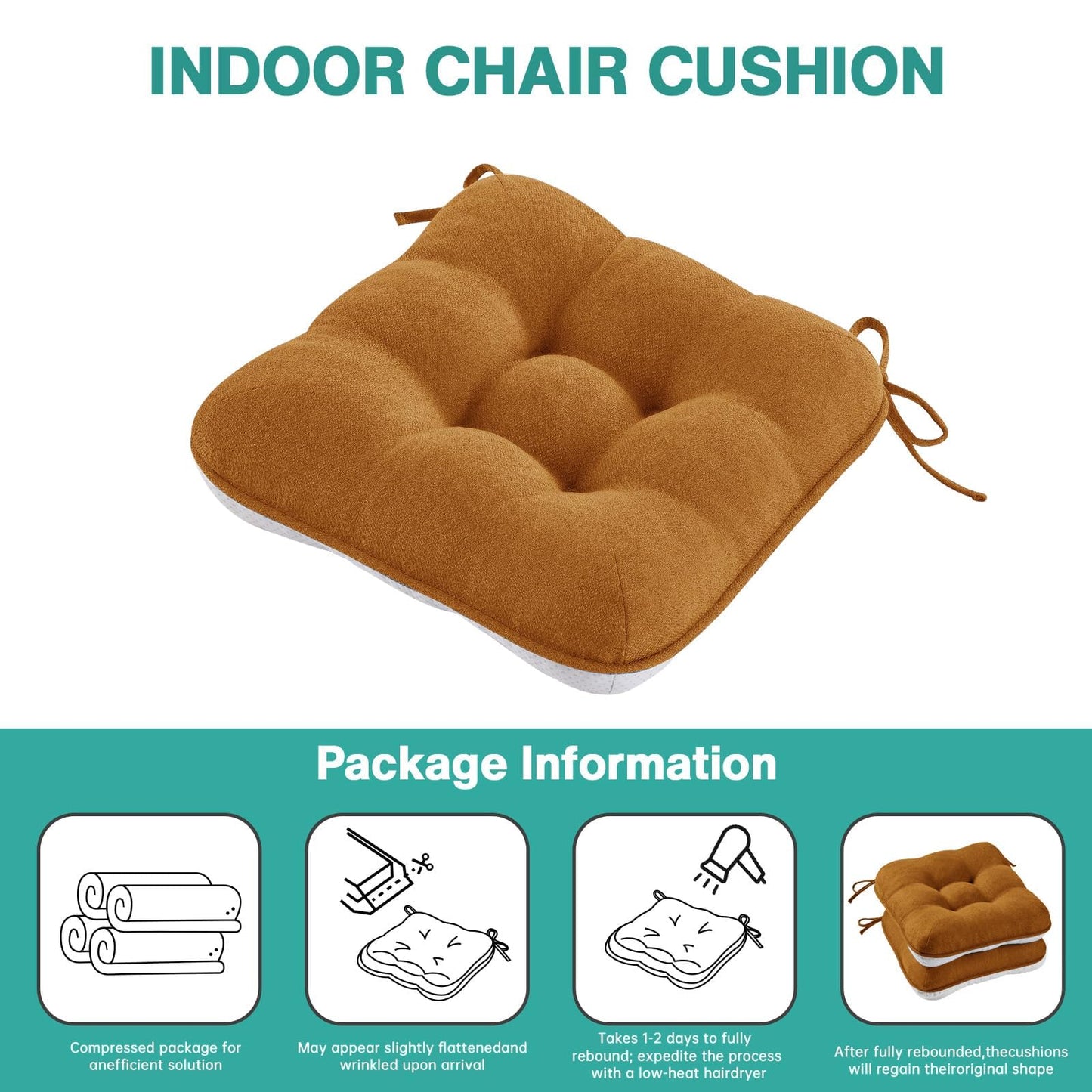 BETU Chair Cushions for Dining Chairs Set of 4,Thick Kitchen Table Chair Pads with Ties,Non Slip Backing and Covers, Seat Cushion for Dining Room,Bar,Patio Chairs,15.5"X15.5"X3.5"