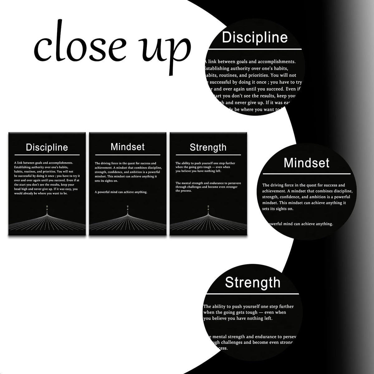 PSYYSP 3 Piece Motivational Wall Art Discipline Strength Mindset Quotes Canvas Pictures Framed Black And White Inspirational Posters For Office Decor Home Gym Modern Minimalist Artwork, 36x16 Inch
