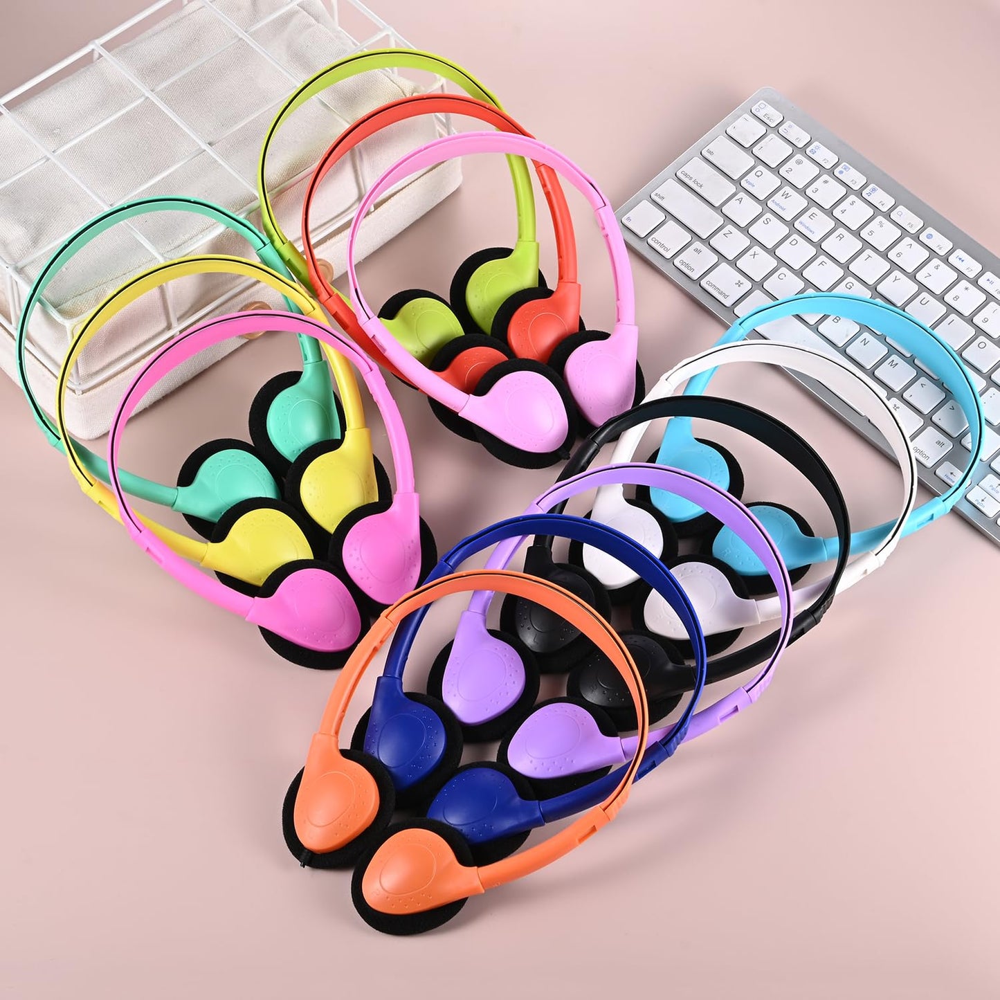 CN-Outlet 100 Pack Classroom Headphones Bulk for Kids School Class Set Headsets for Students Teens Toddler Children and Adults, Wholesale Wired Earphones-Upgrade 10 Mixed Colors