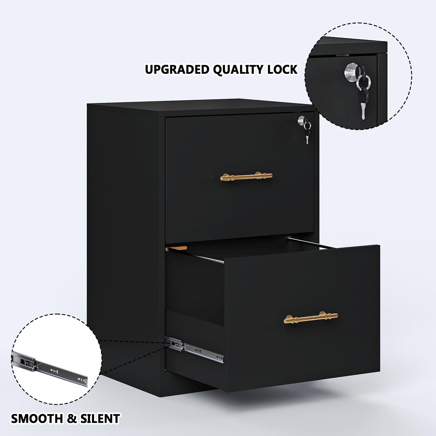 GFGWXW 2 Drawer Vertical File Cabinet with Lock, Suitable for Letter/A4/F4/Legal Size Hanging Files,Small Wood Filing Storage Cabinets Printer Stand for Home Office,Black